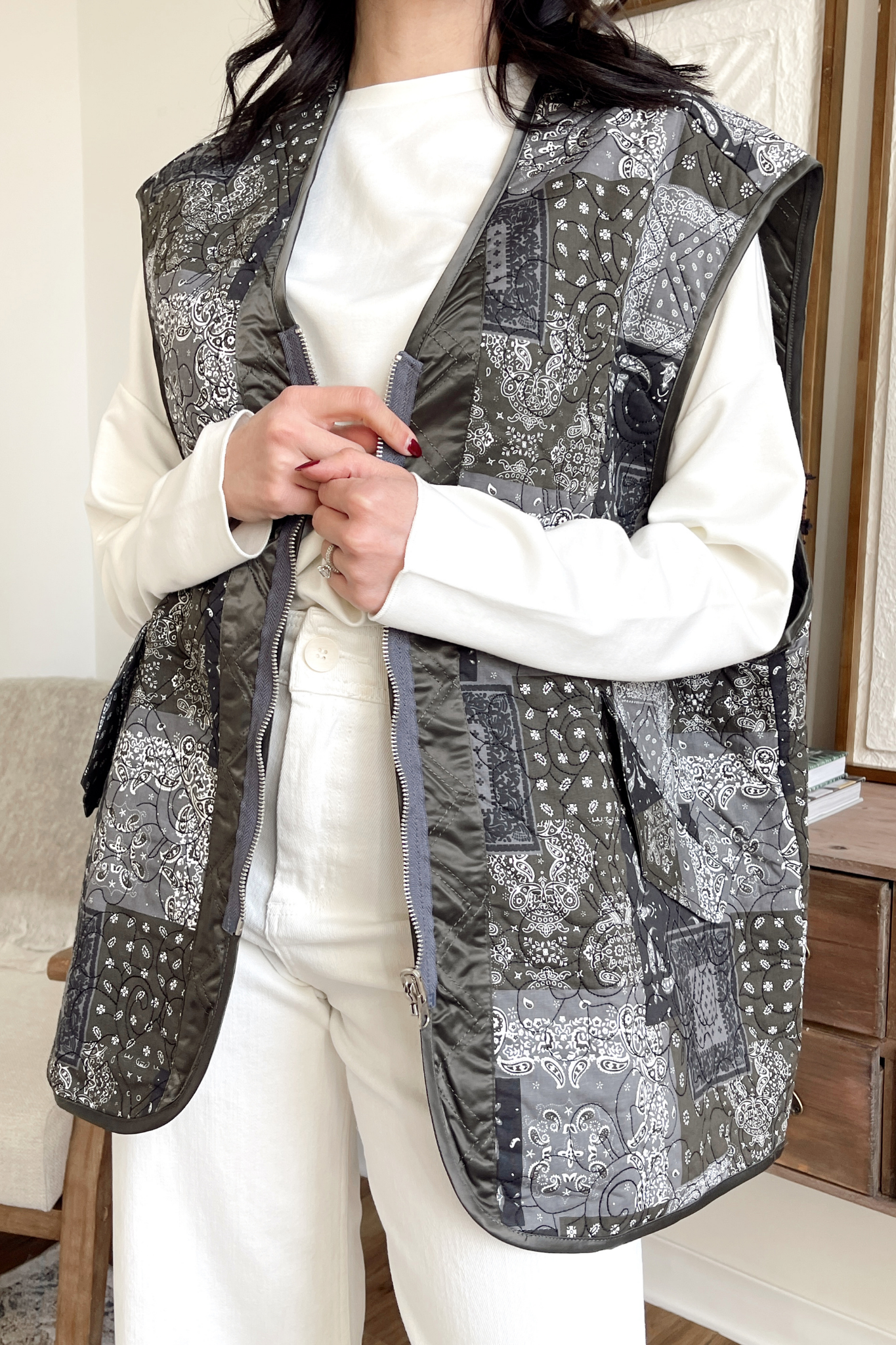 Paisley Quilted Pocket Vest