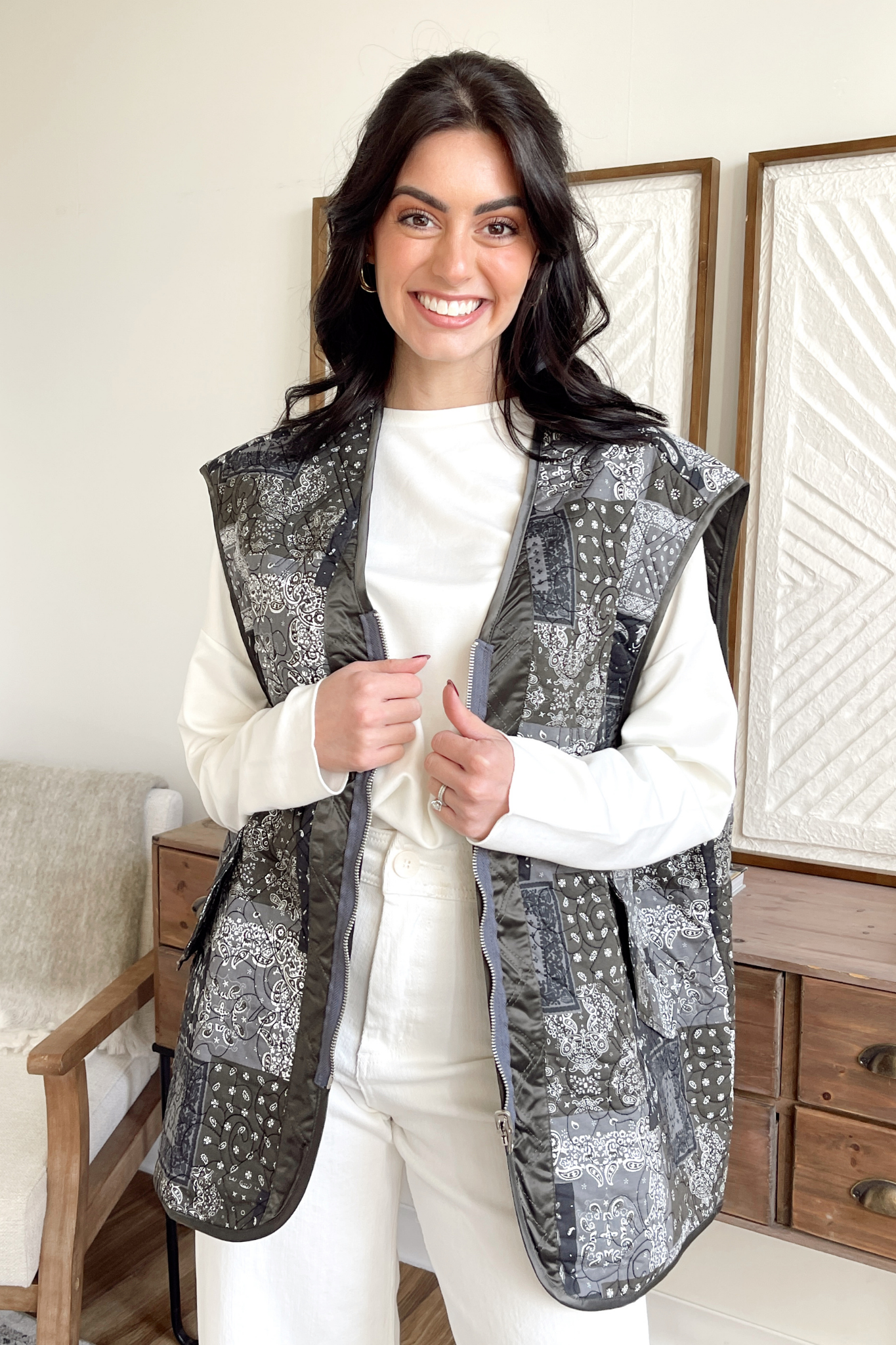 Paisley Quilted Pocket Vest