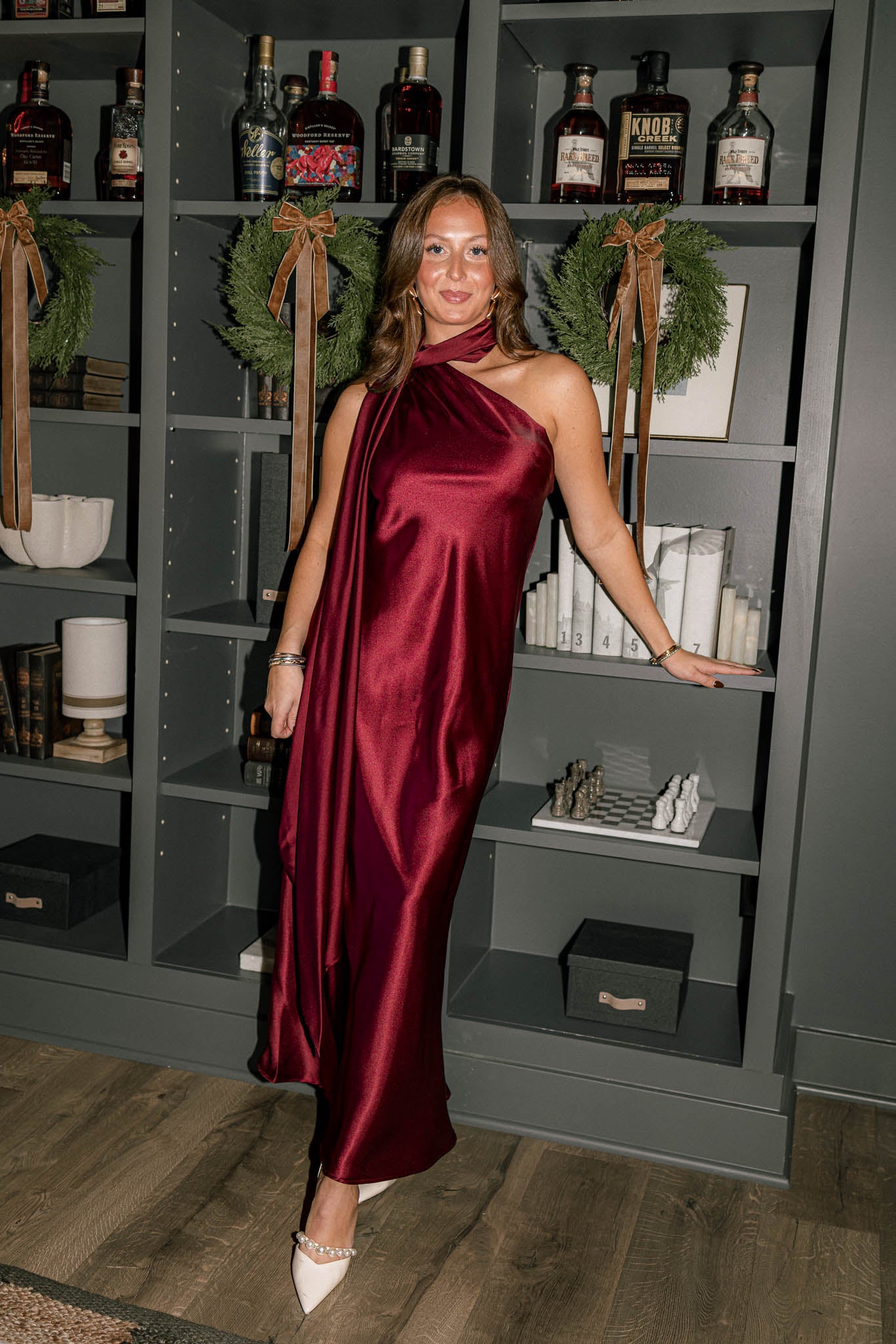 Merlot Satin Scarf Dress