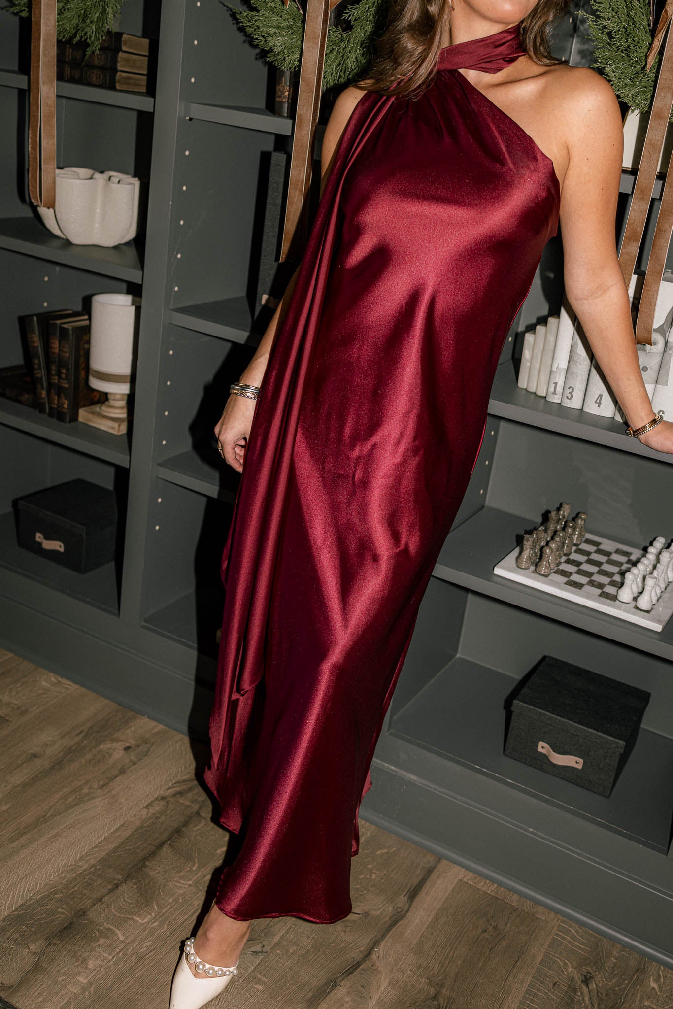 Merlot Satin Scarf Dress