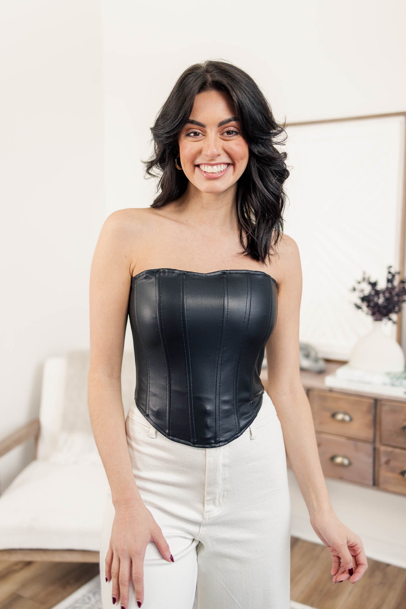 Onyx Leather Bustier Top