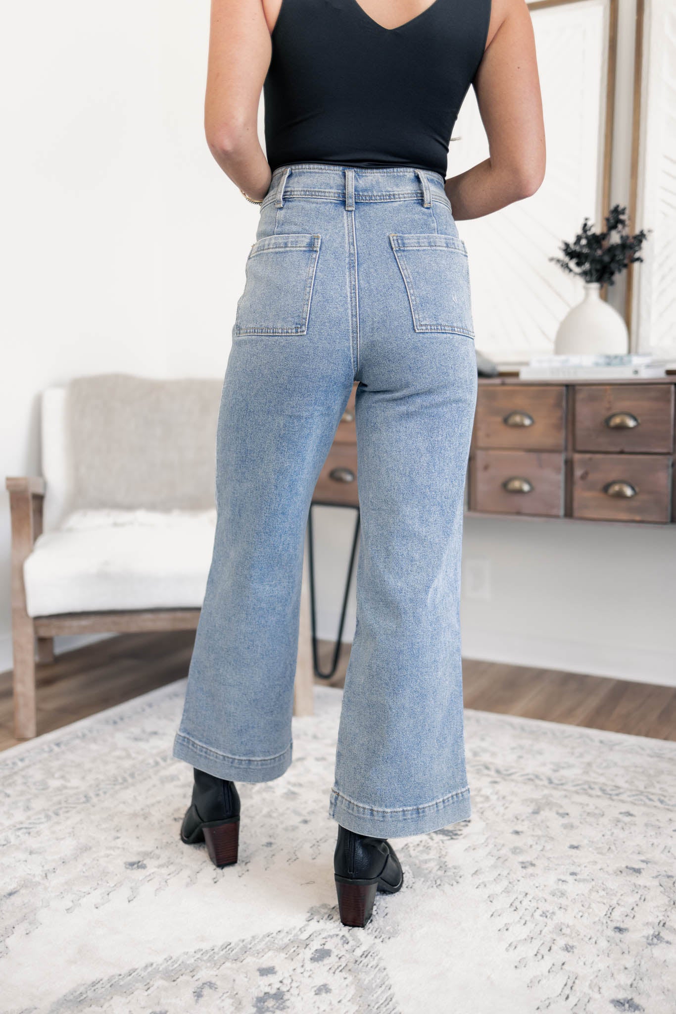 Washed Denim Crop Pants