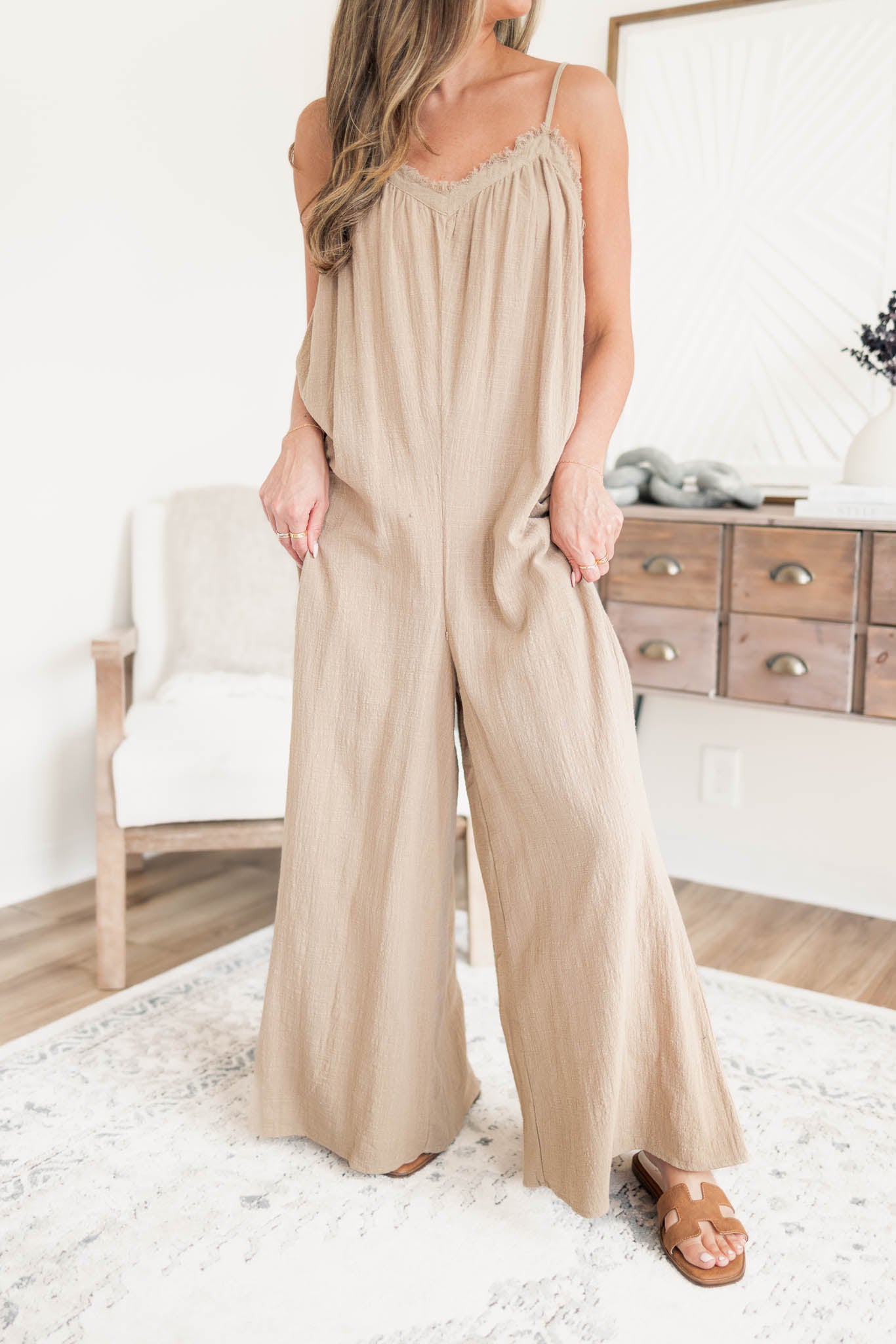 Frayed Hem Gauze Jumpsuit