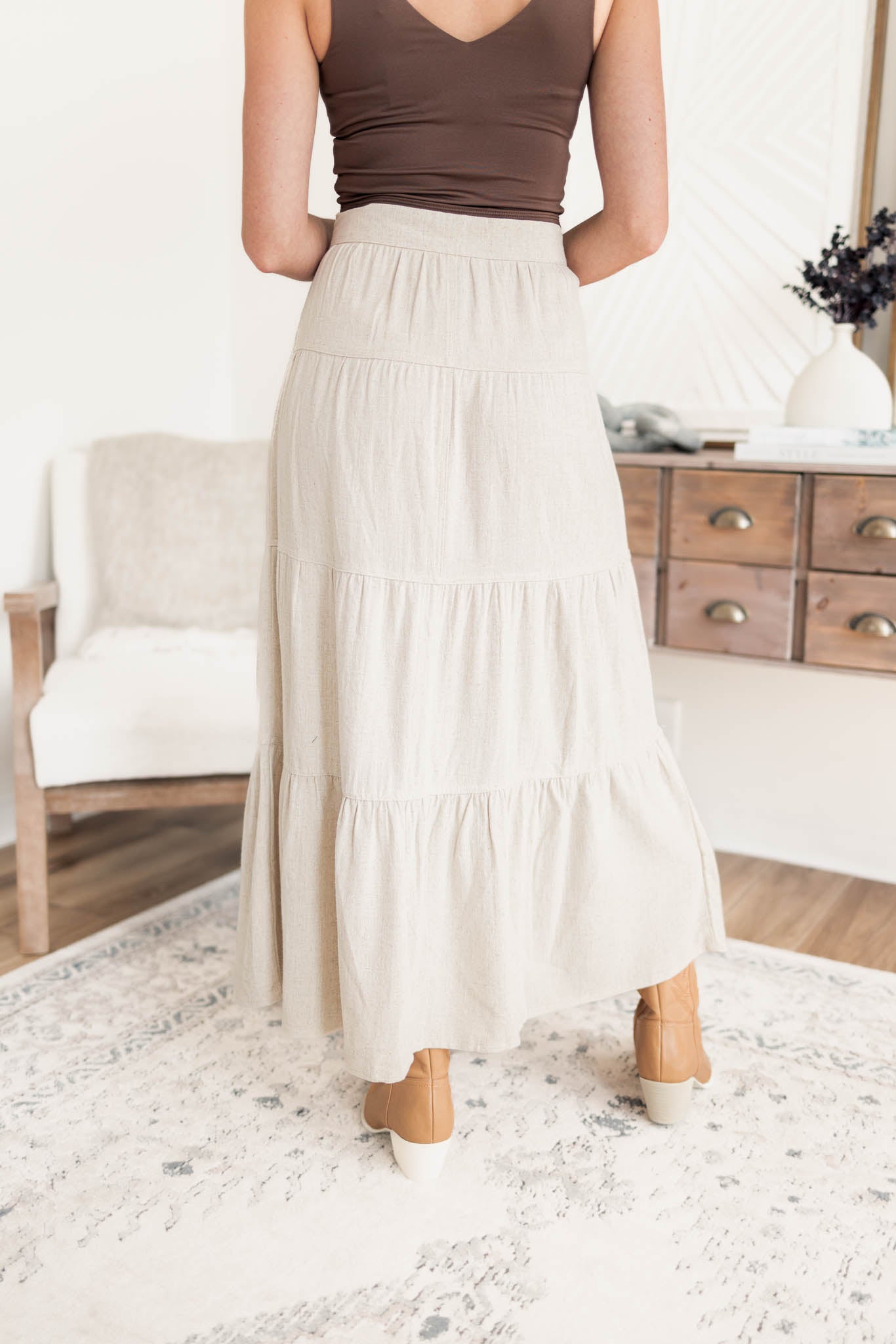 Linen Tiered Midi Skirt