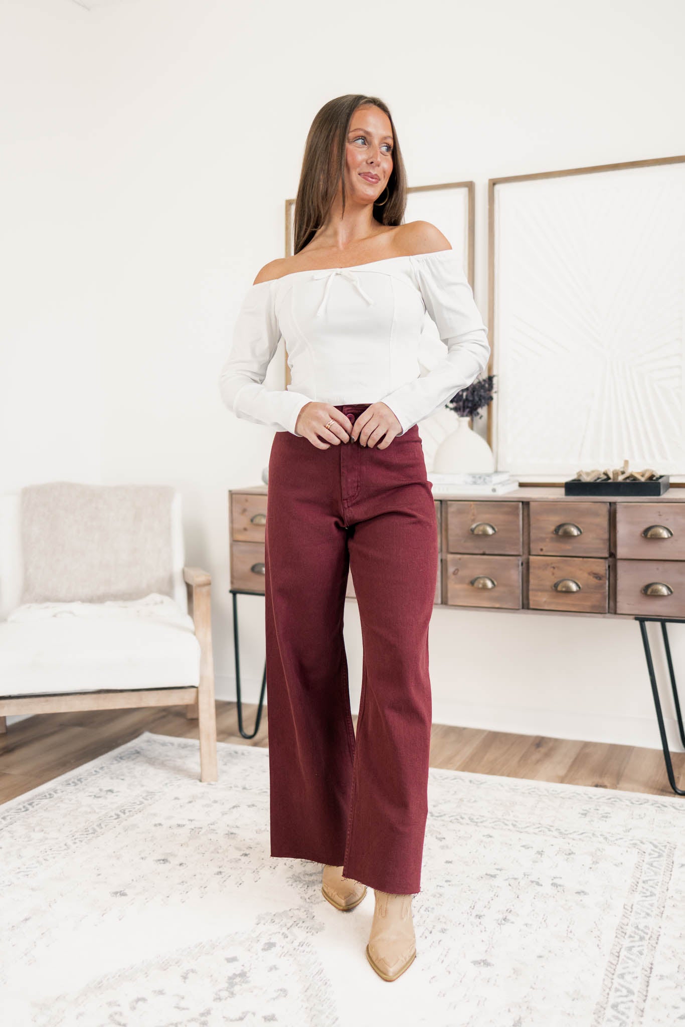 Frankie Wide Leg Pants | Maroon