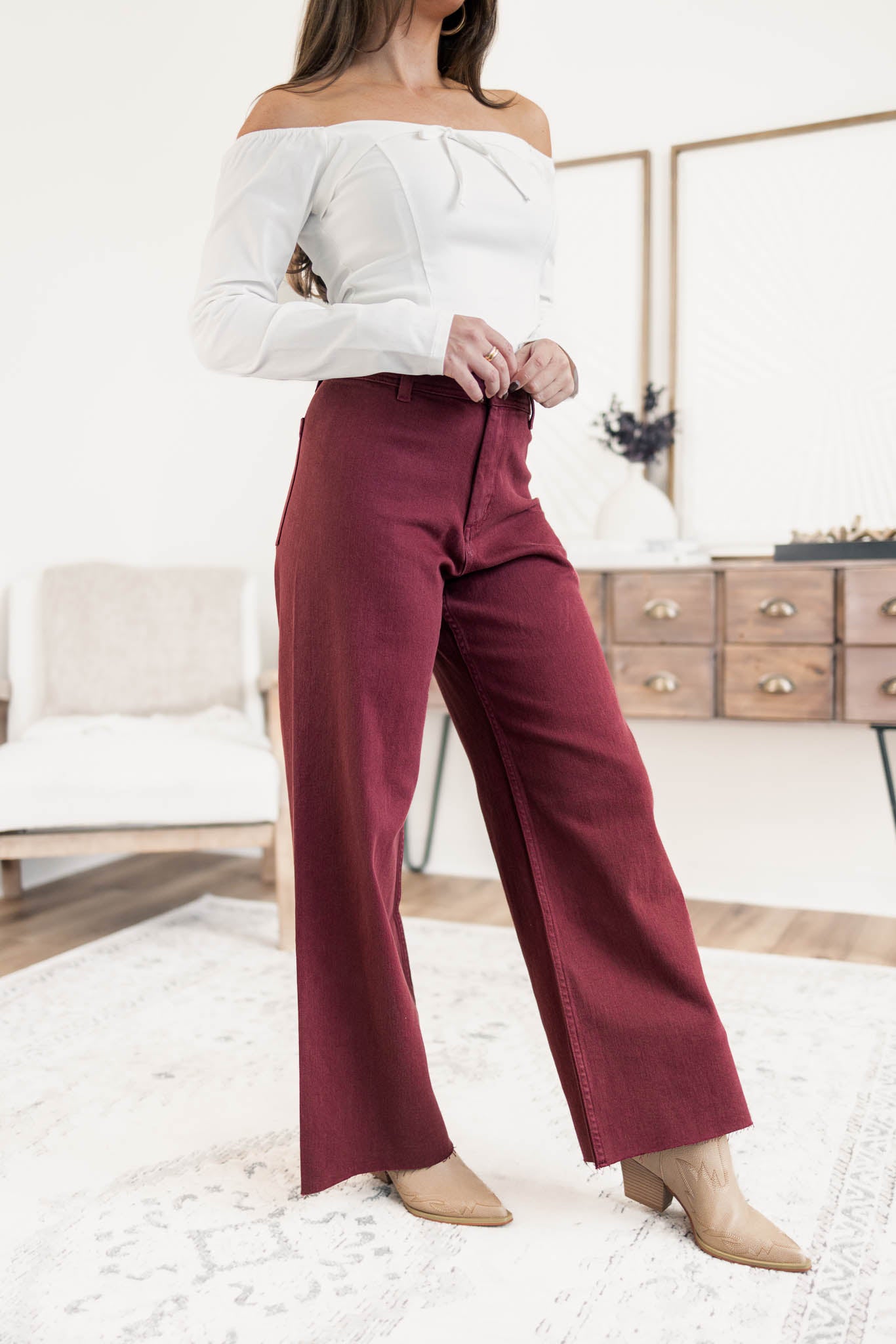 Frankie Wide Leg Pants | Maroon