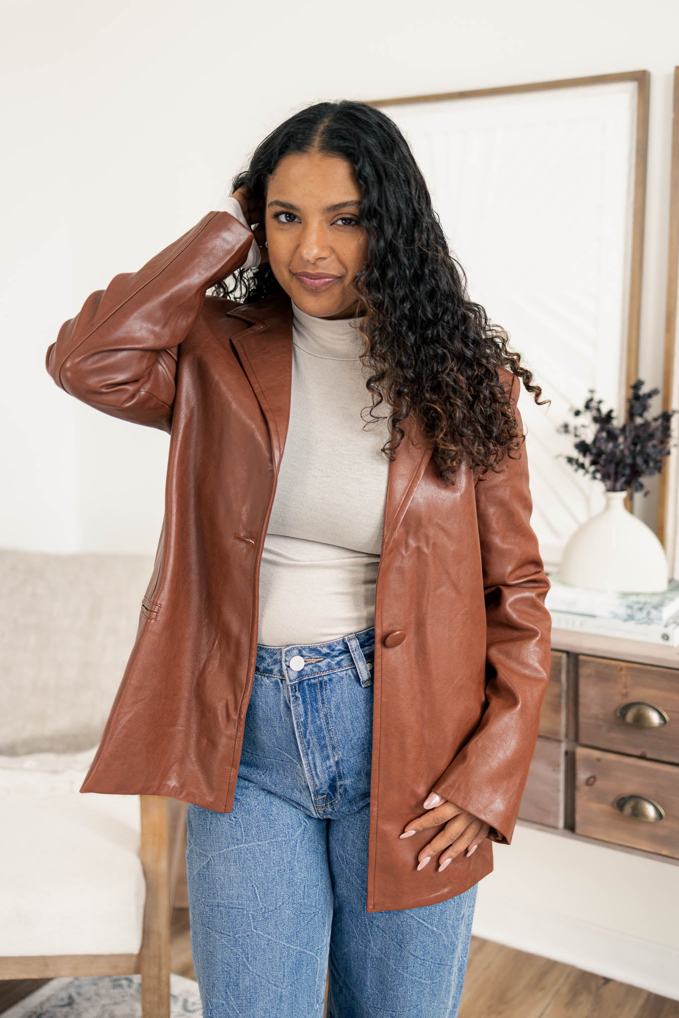 Cocoa Leather Blazer