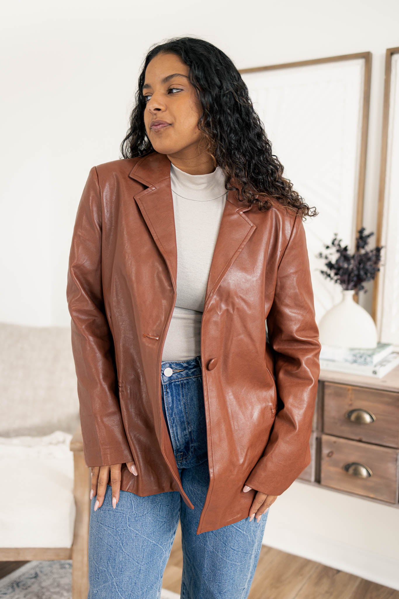 Cocoa Leather Blazer