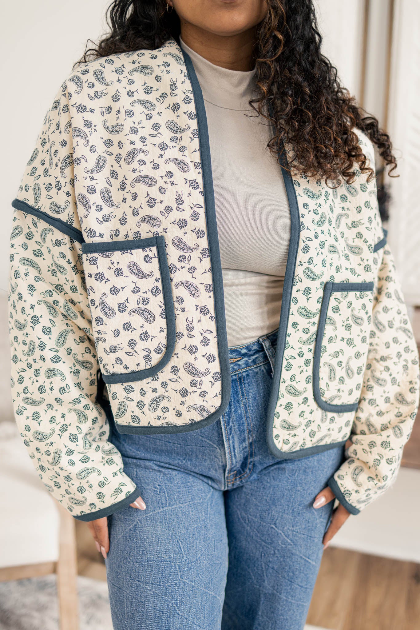 Paisley Quilted Open Jacket