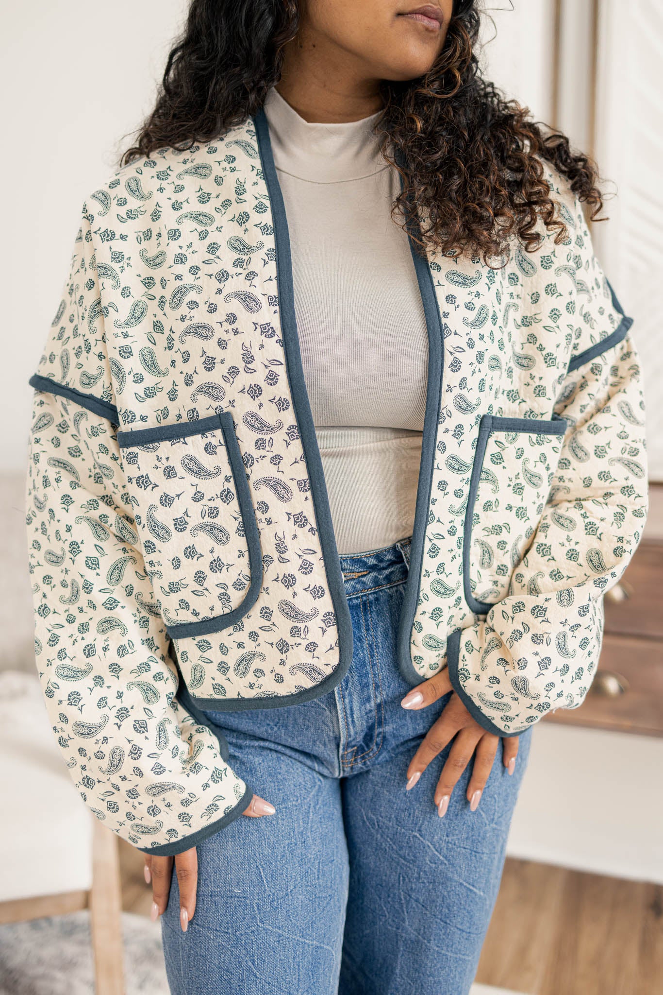 Paisley Quilted Open Jacket