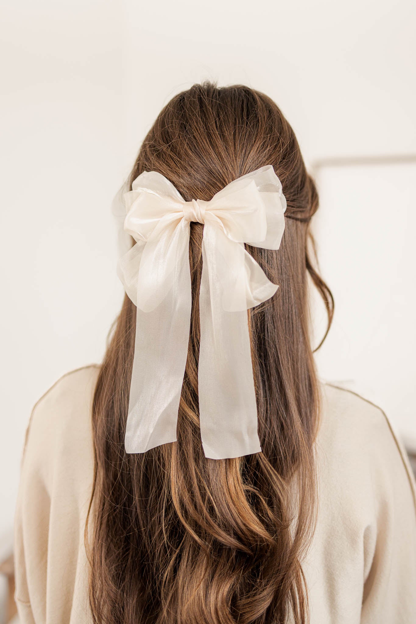 Champagne Tulle Bow Clip