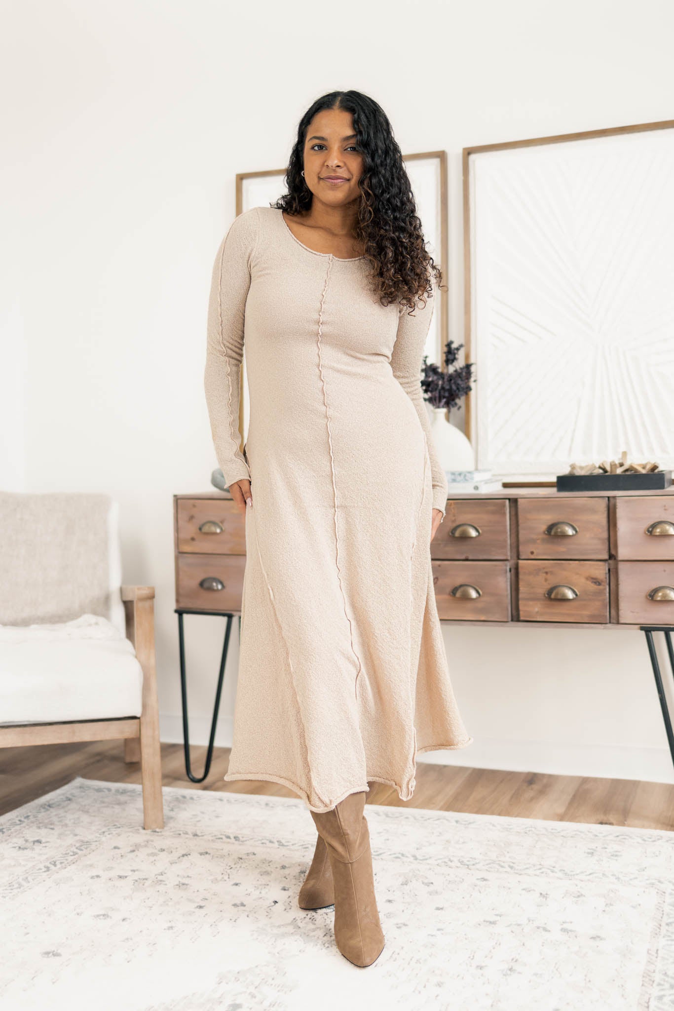 Exposed Seam Midi Dress