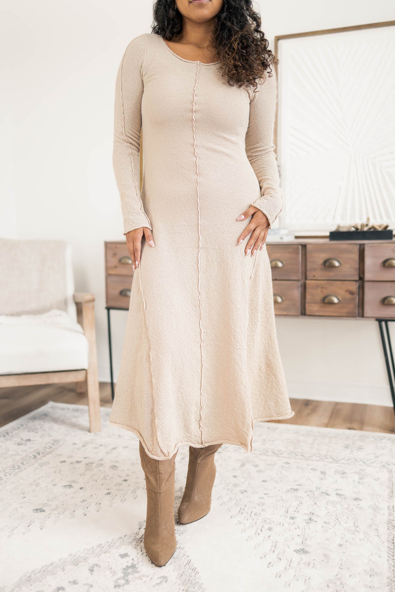 Exposed Seam Midi Dress