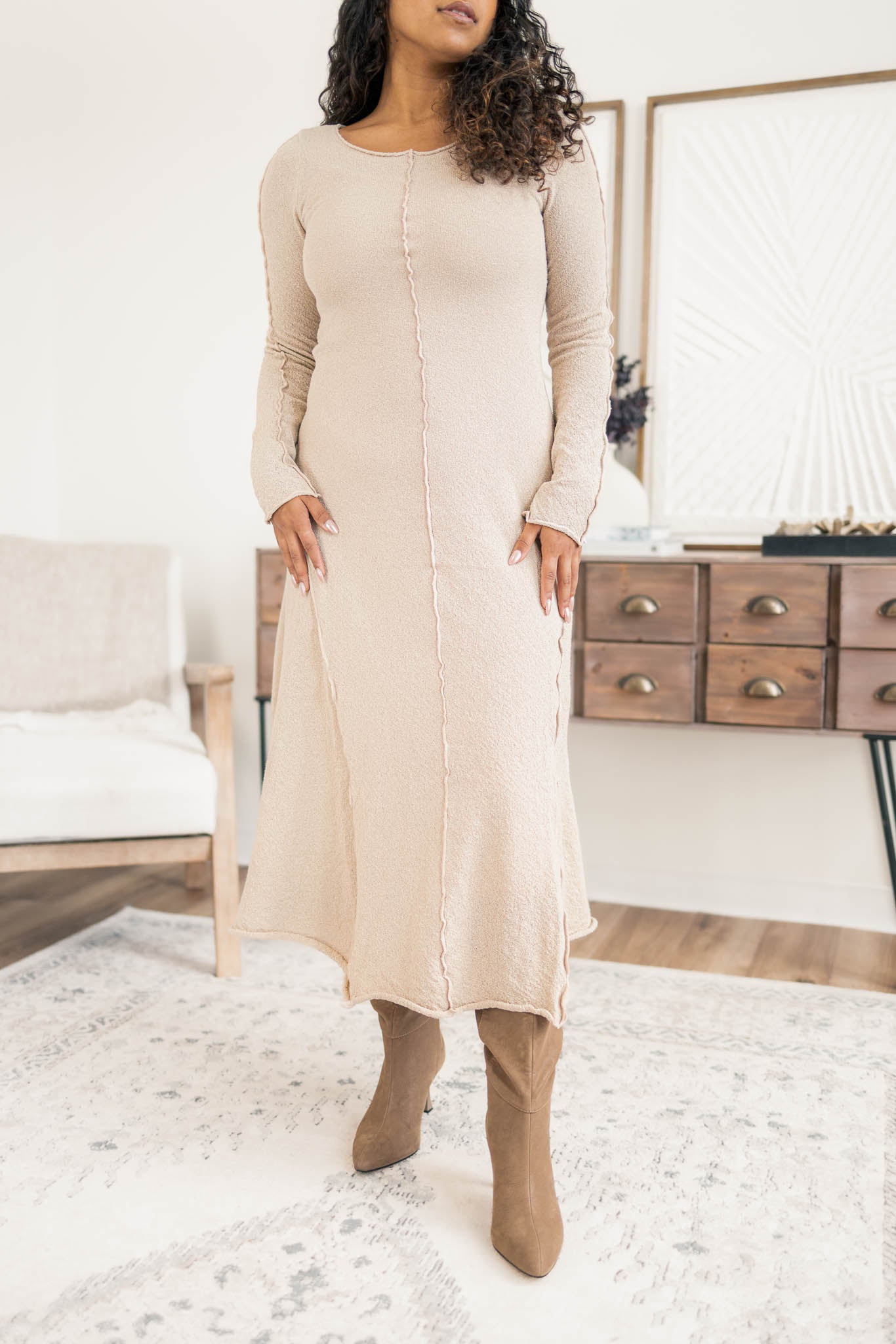 Exposed Seam Midi Dress