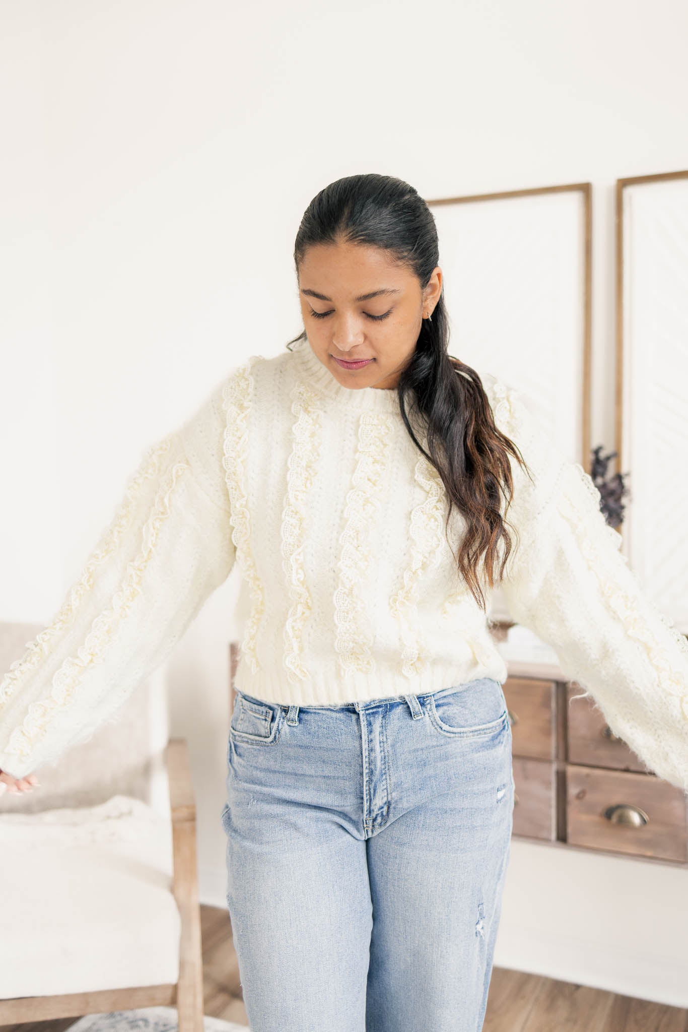 Lace Ruffle Knit Top