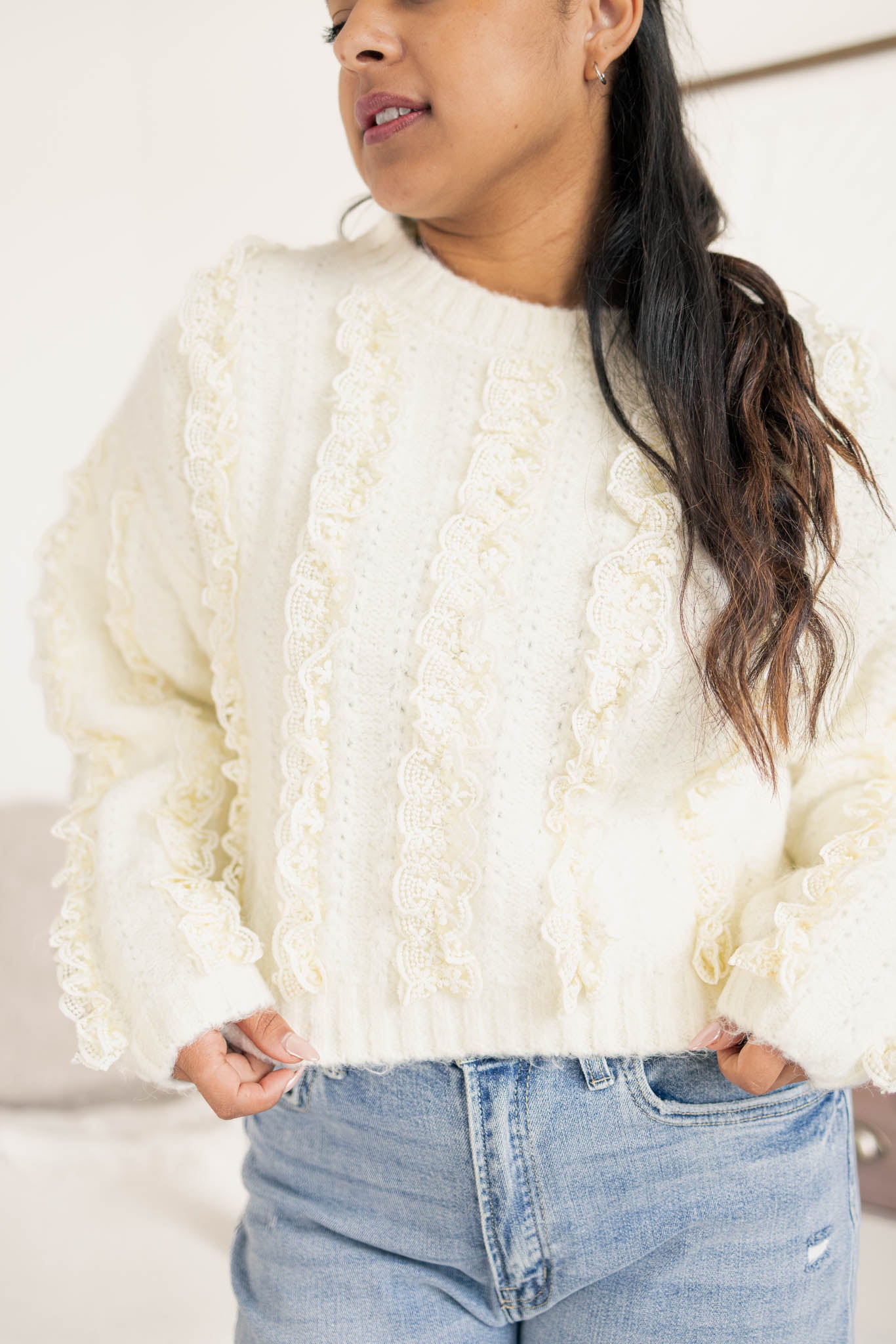 Lace Ruffle Knit Top