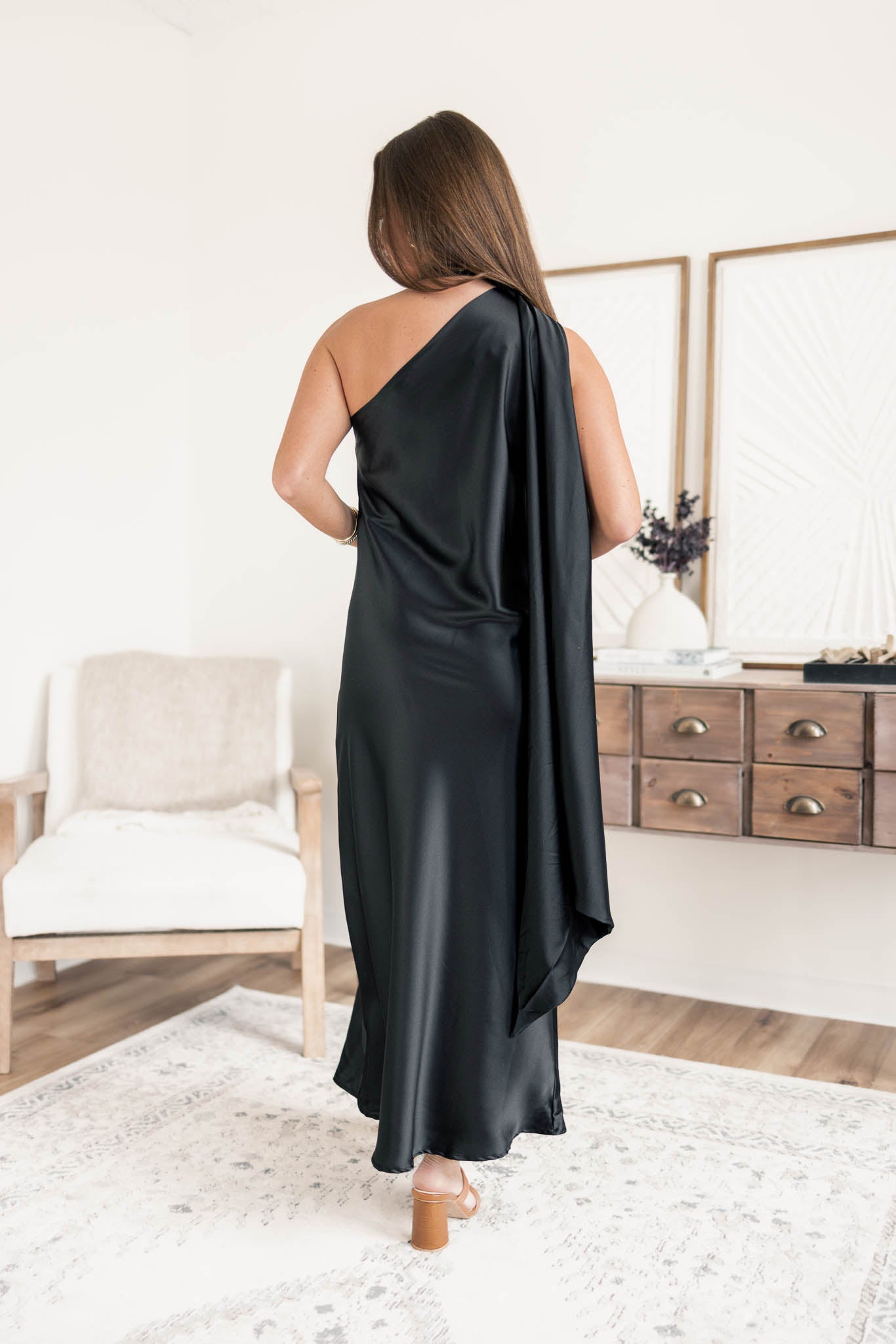 Midnight Satin Scarf Dress