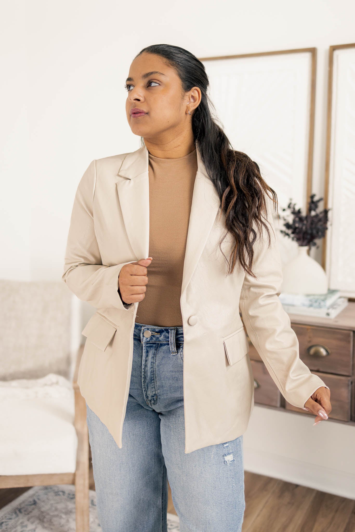 Cora Vegan Leather Blazer