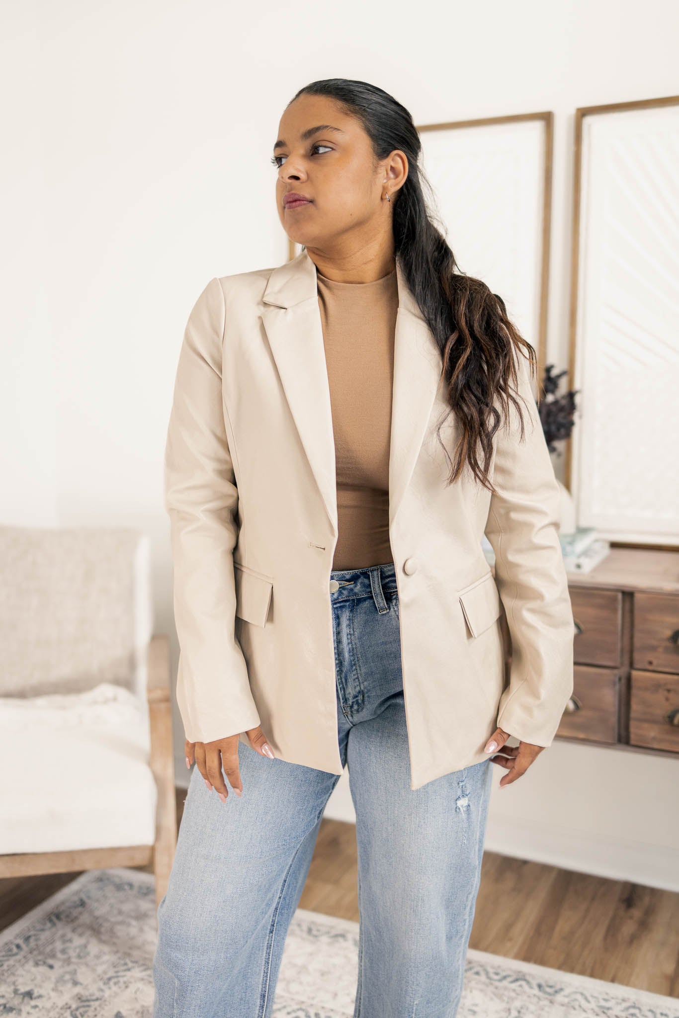 Cora Vegan Leather Blazer