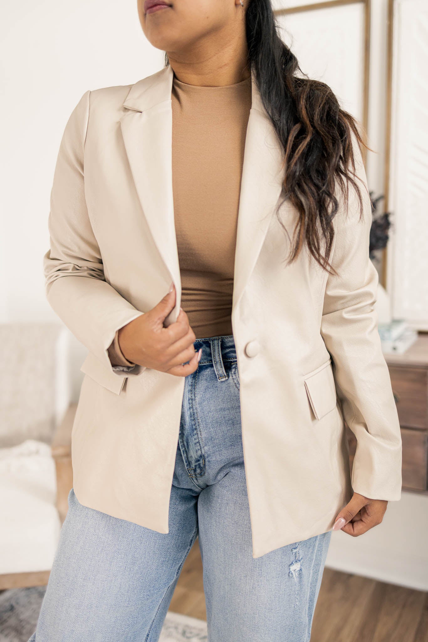 Cora Vegan Leather Blazer