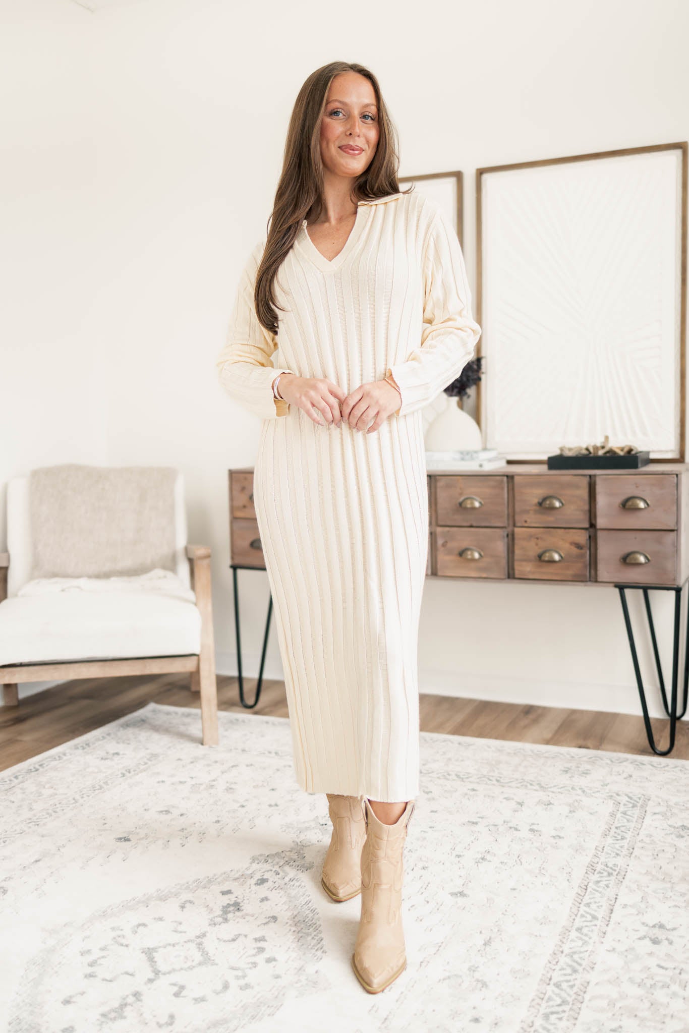 Collared Sweater Midi Dress