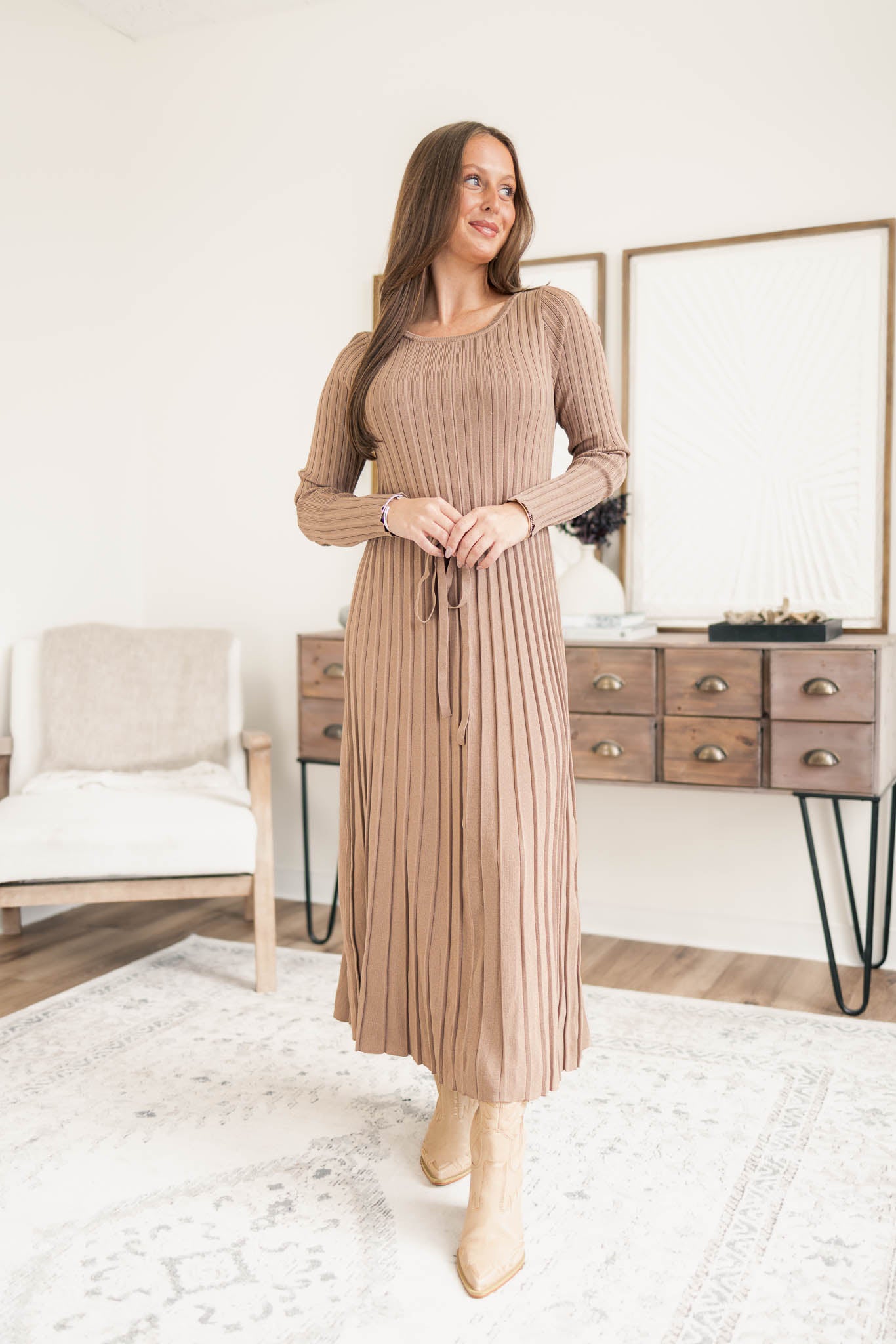 Pleated Sweater Dress