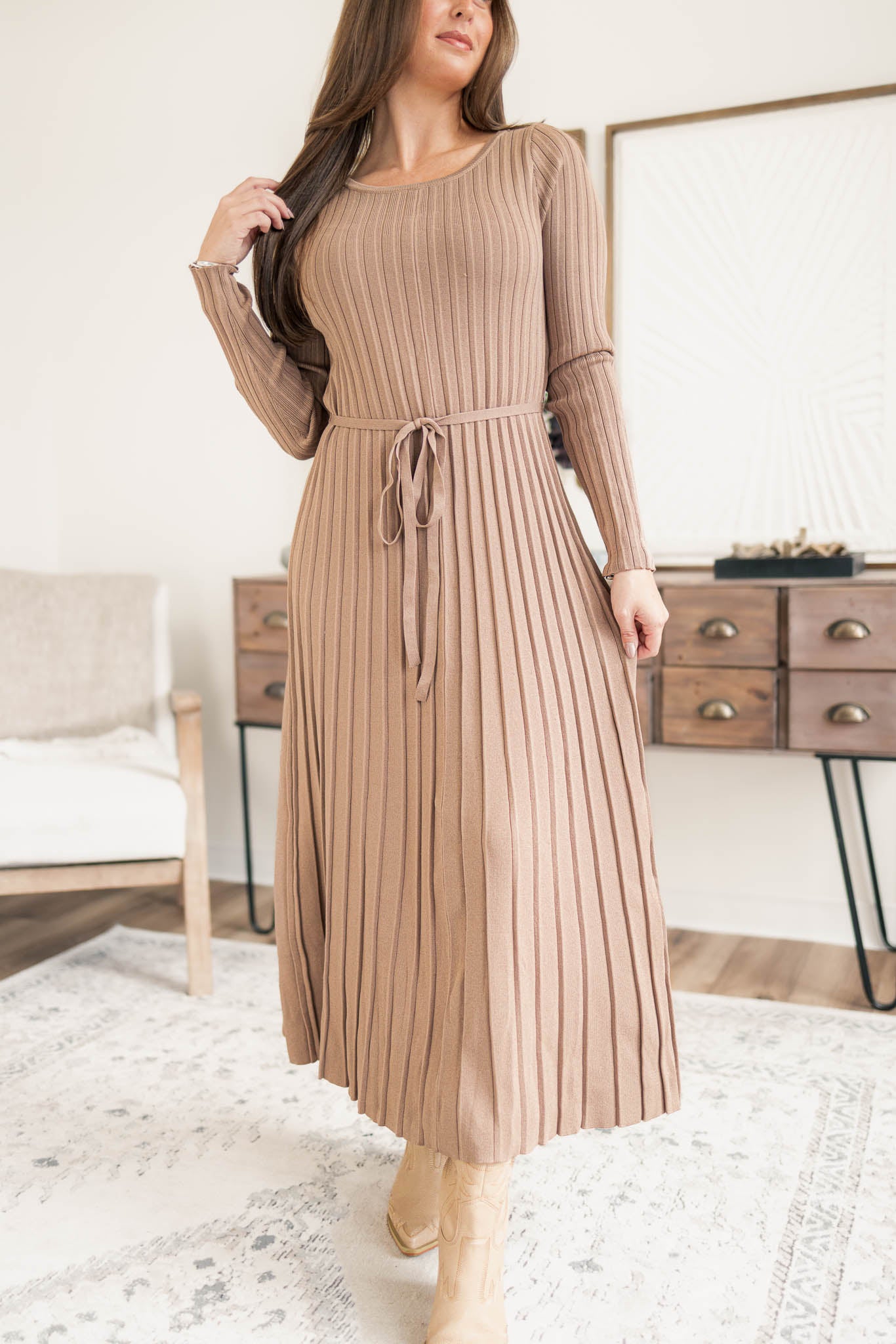 Pleated Sweater Dress