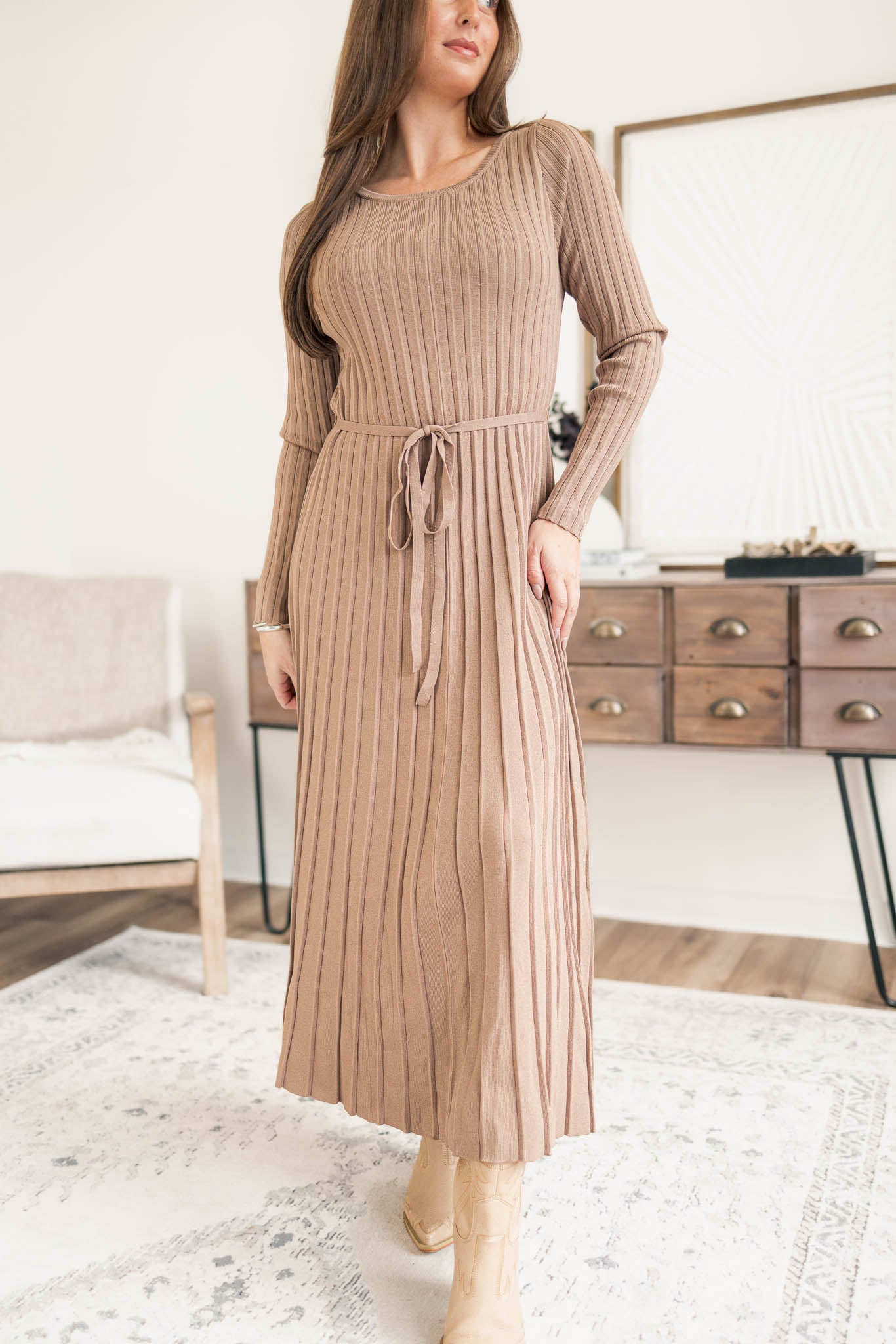 Pleated Sweater Dress