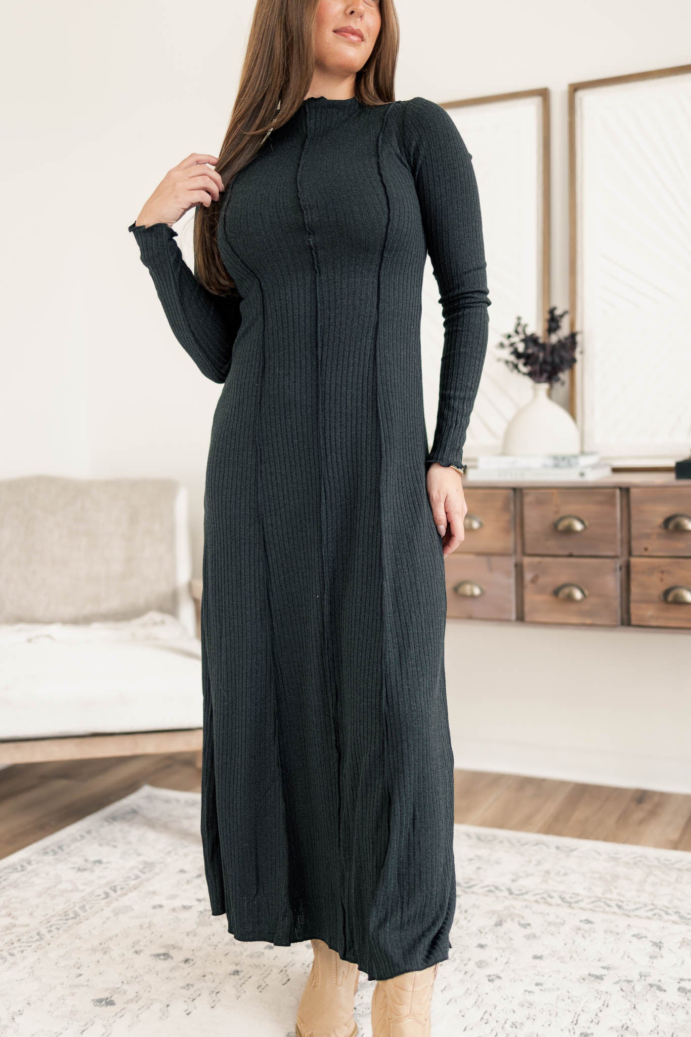 Megan Mock Neck Ribbed Dress