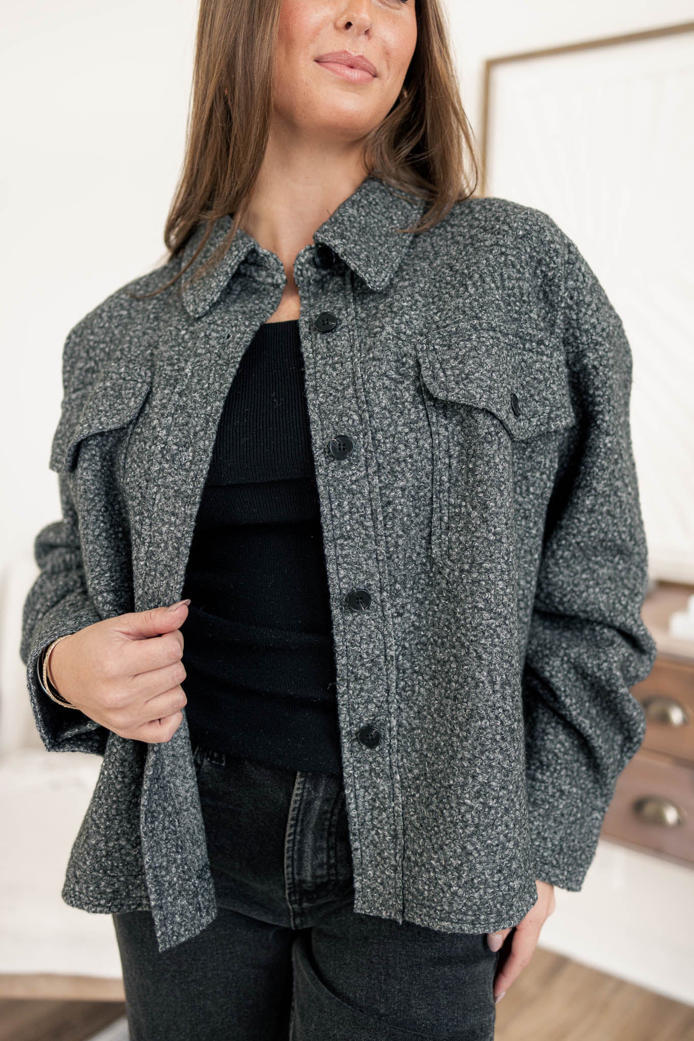 Fuzzy Button Down Jacket