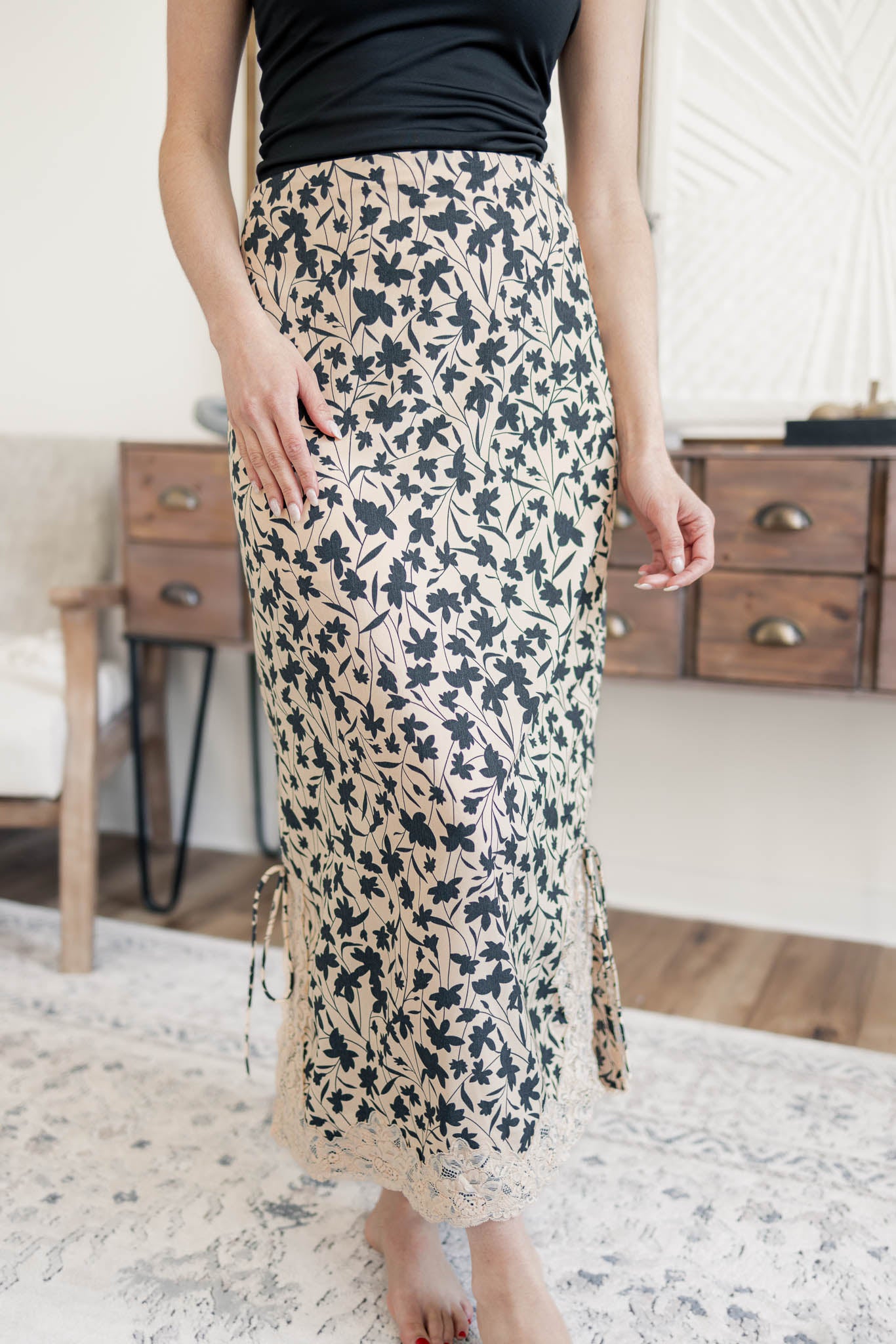 Floral Lace Trim Skirt
