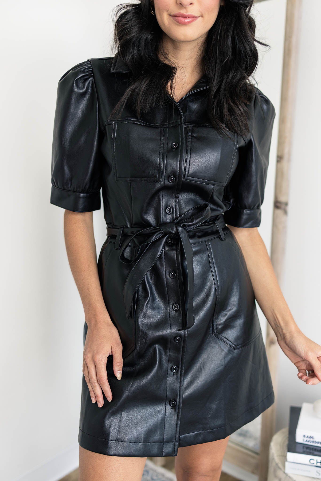 Belted Leather Dress