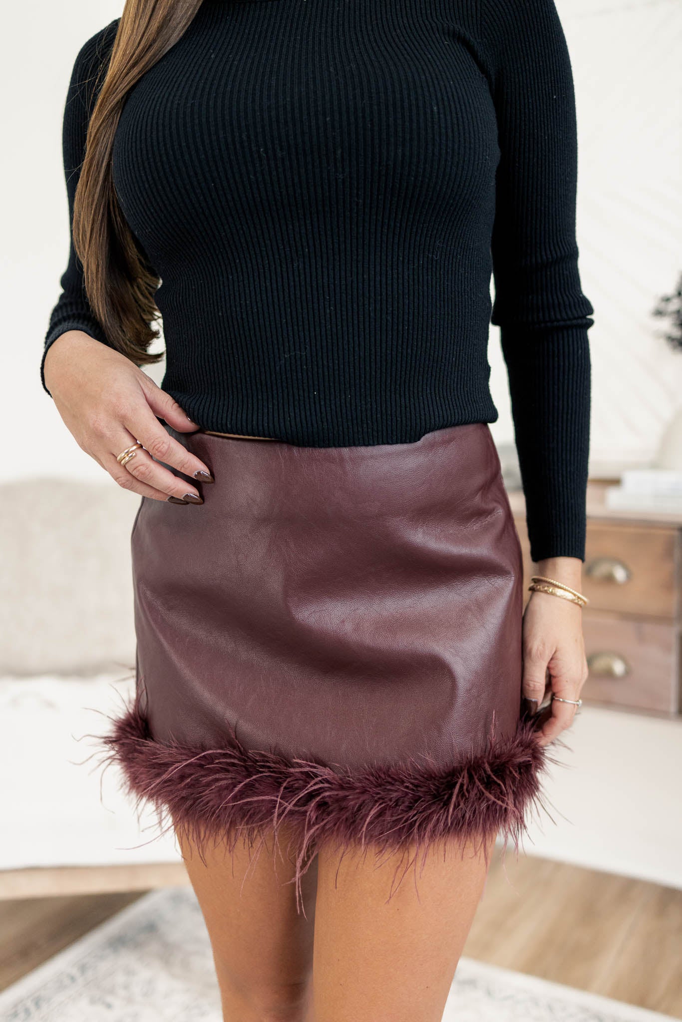 Merlot Feather Trim Skirt