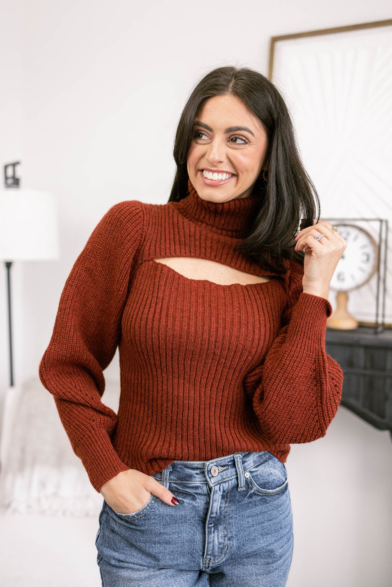 Rust Knit Cut-Out Sweater
