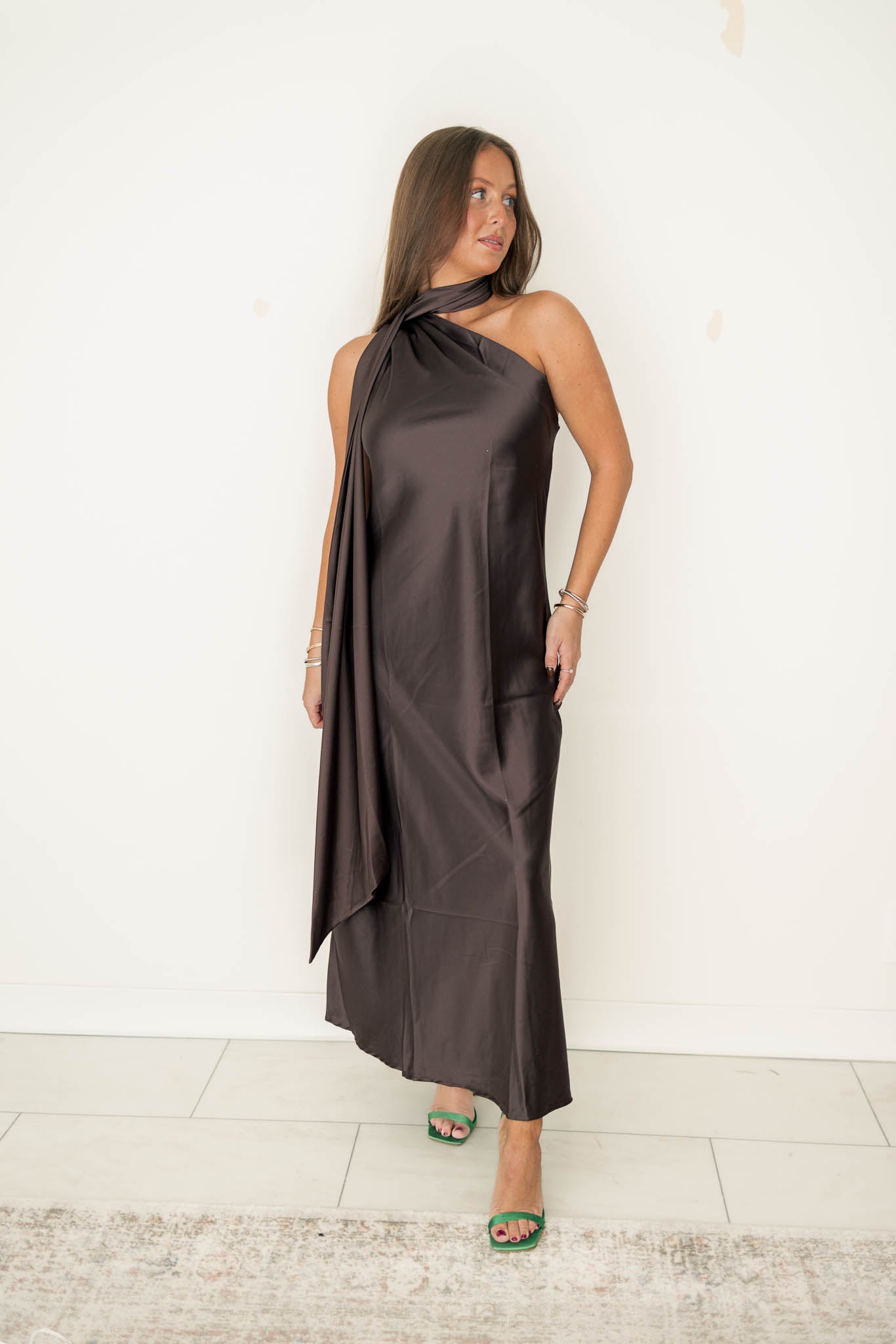 Mahogany Satin Scarf Dress