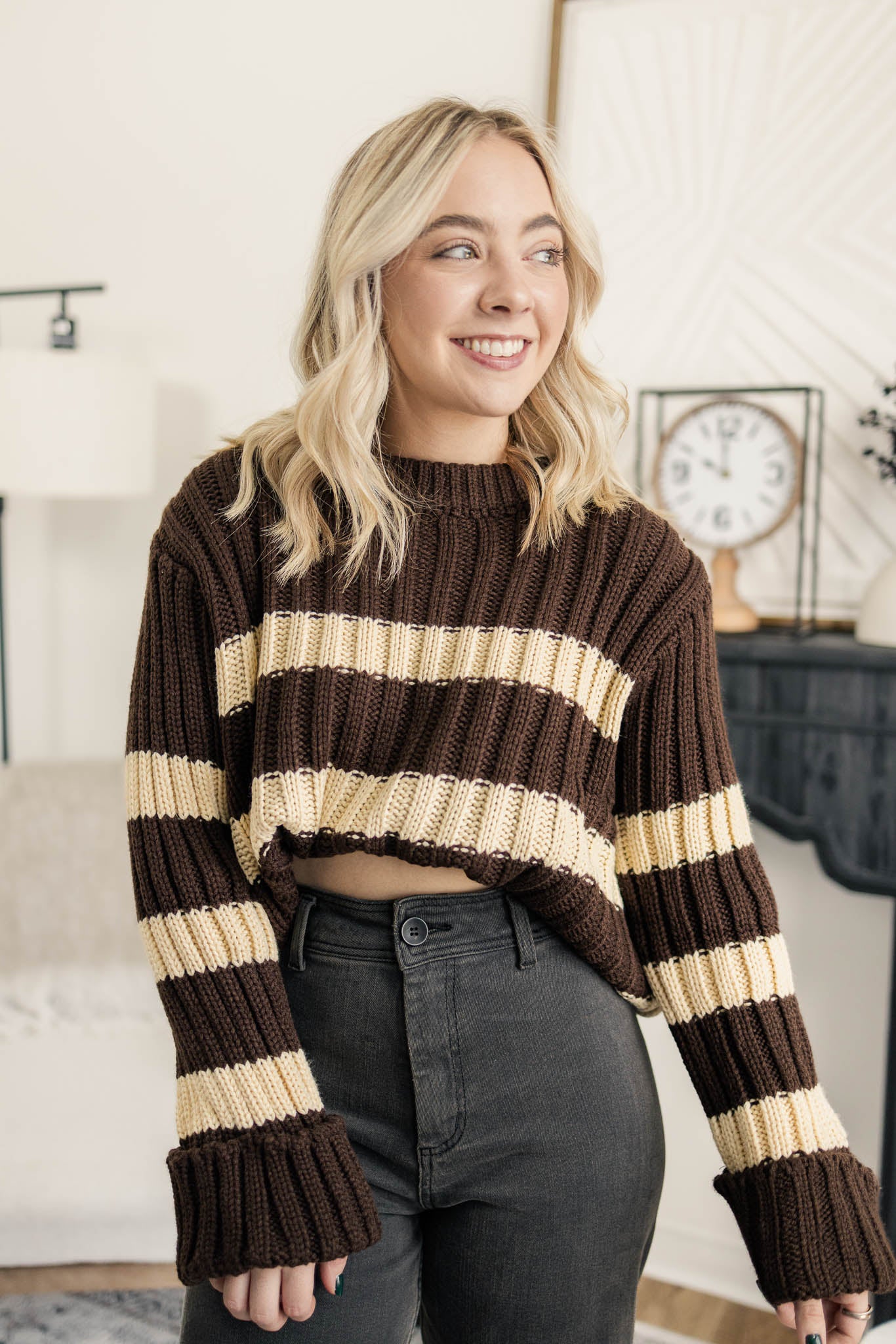 Cuff Sleeve Striped Sweater