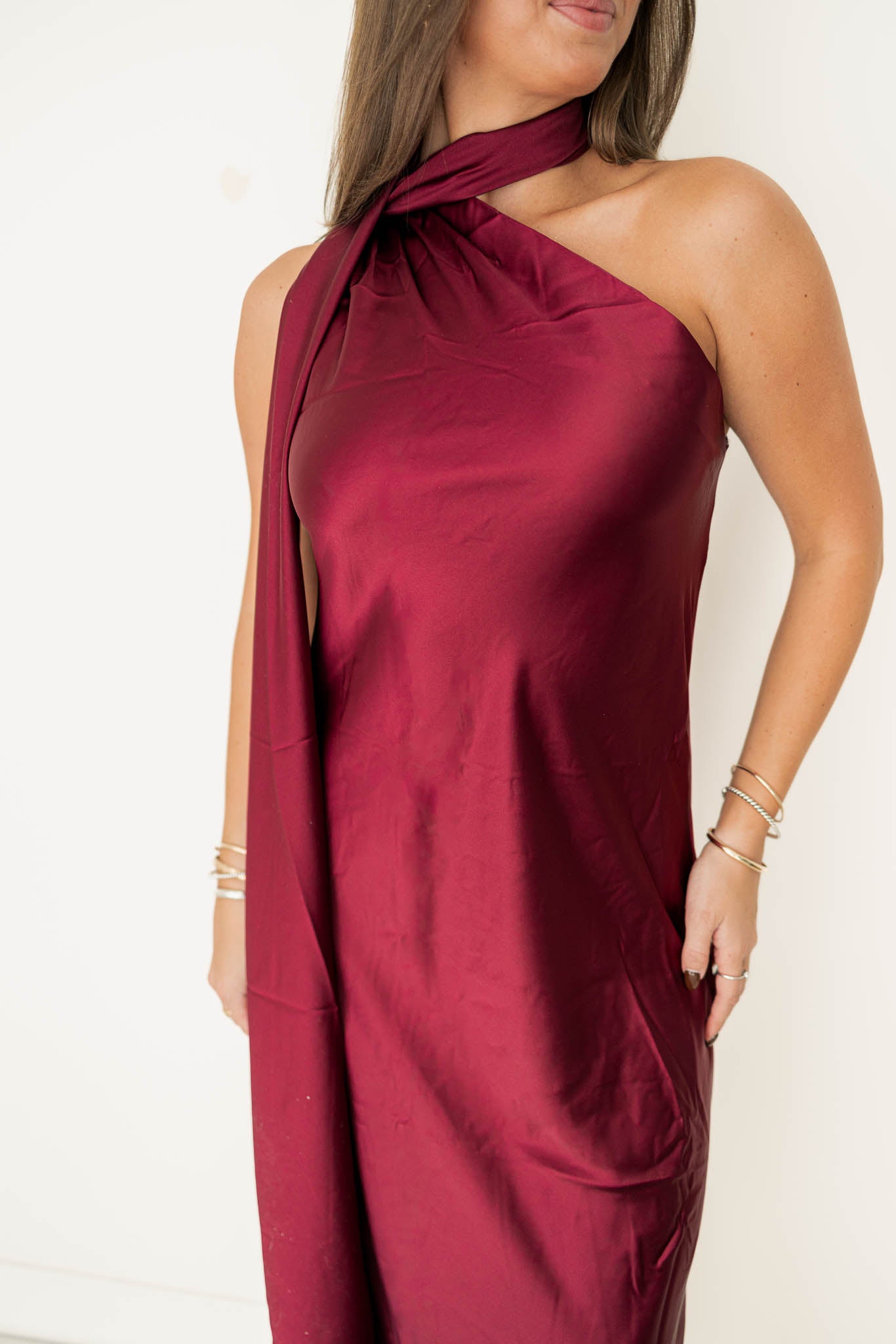 Merlot Satin Scarf Dress