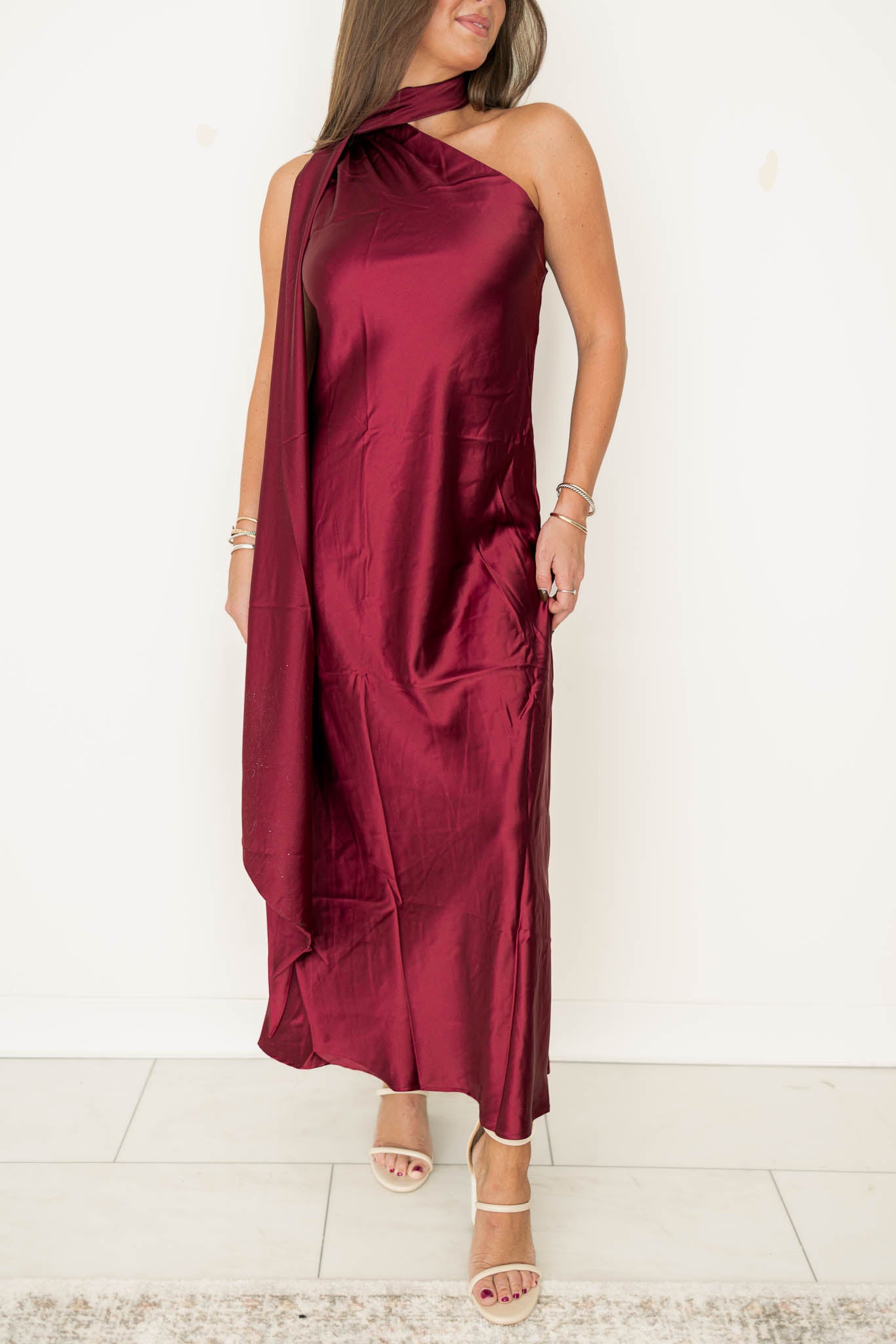 Merlot Satin Scarf Dress