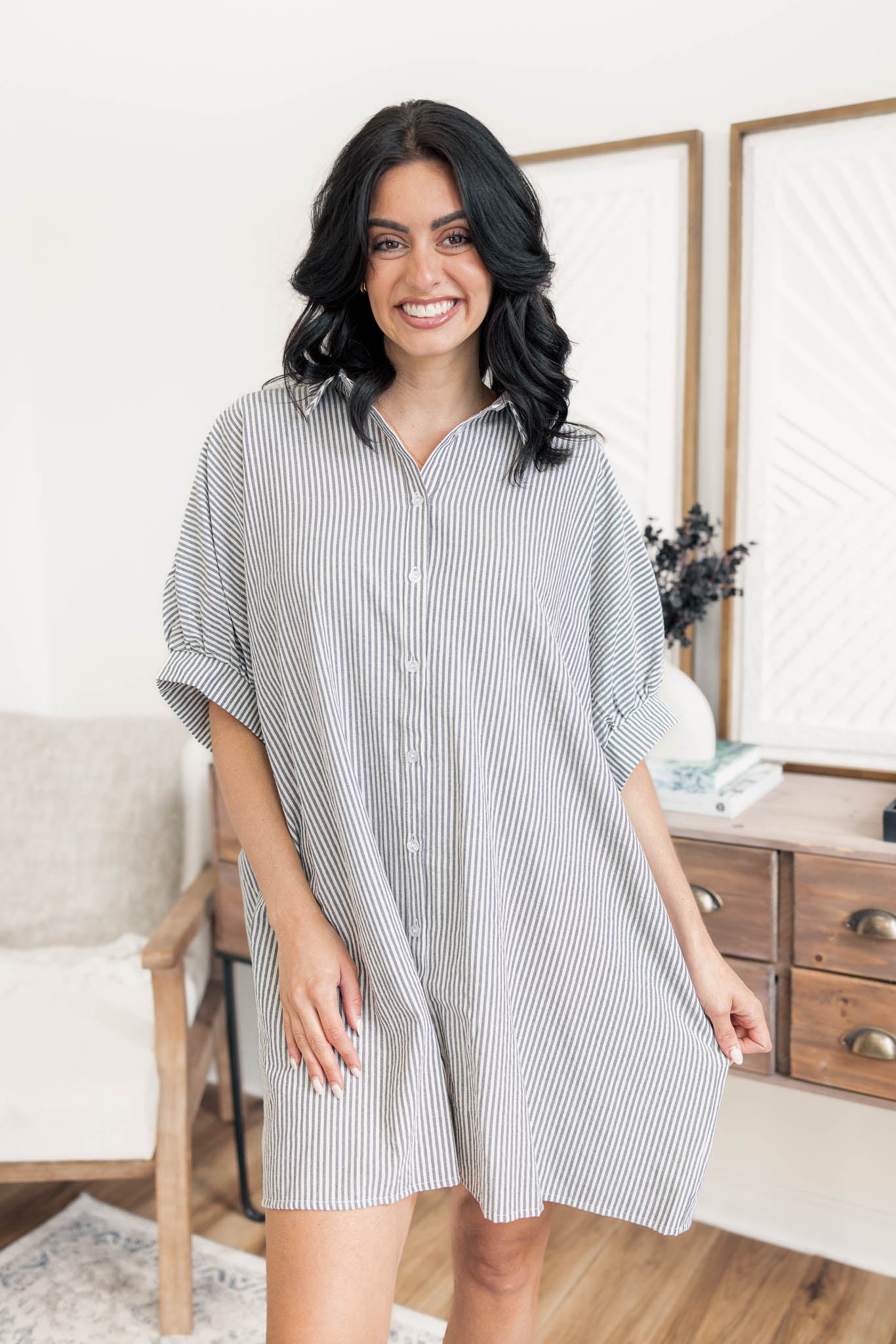 Slouchy Striped Shirt Dress