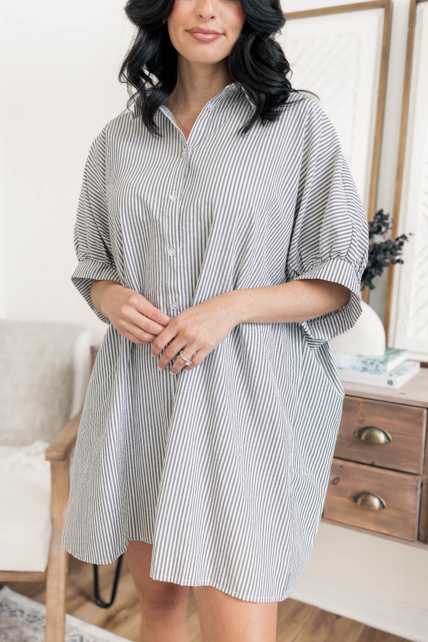 Slouchy Striped Shirt Dress