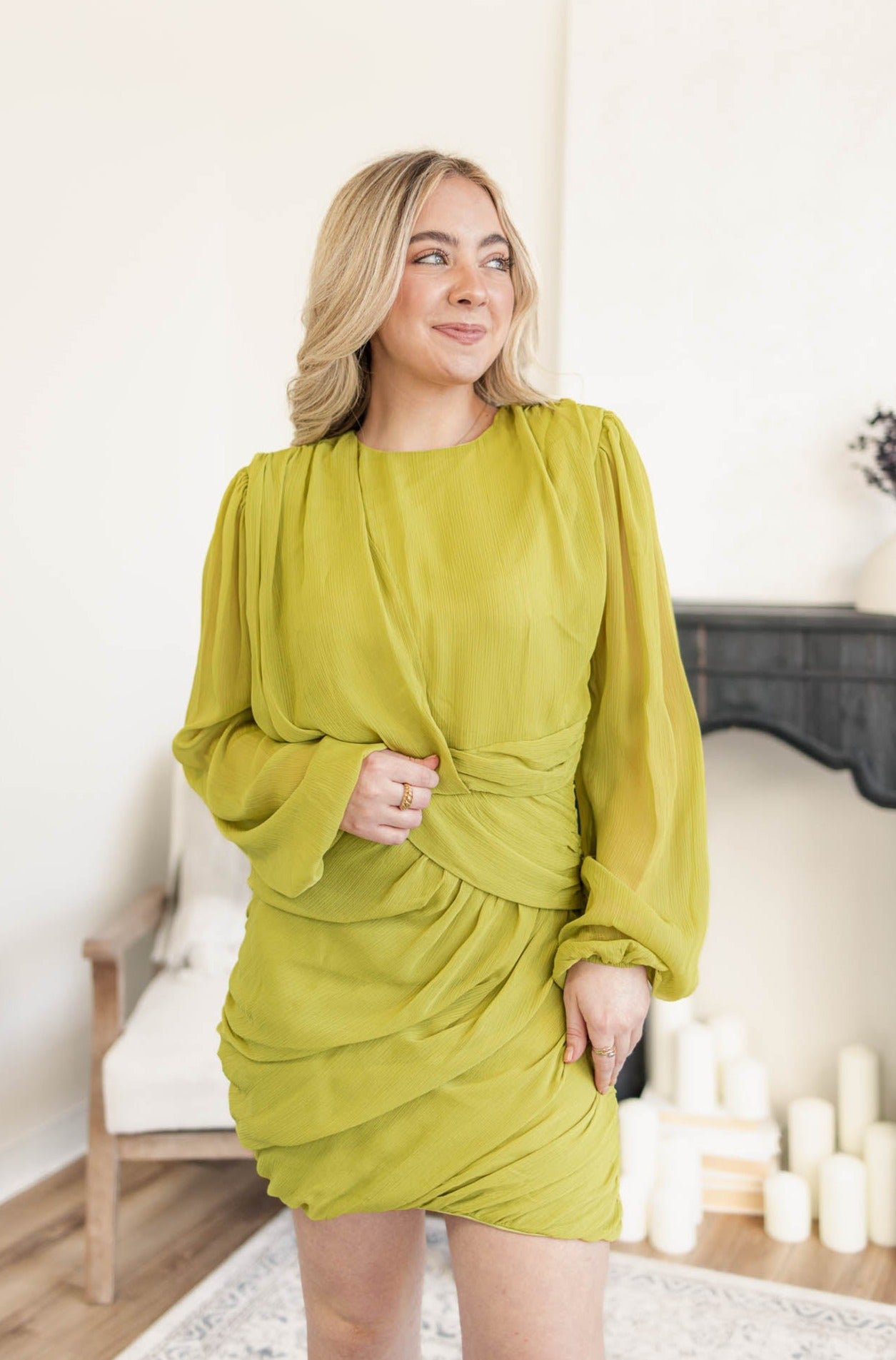Dusty Lime Ruched Dress