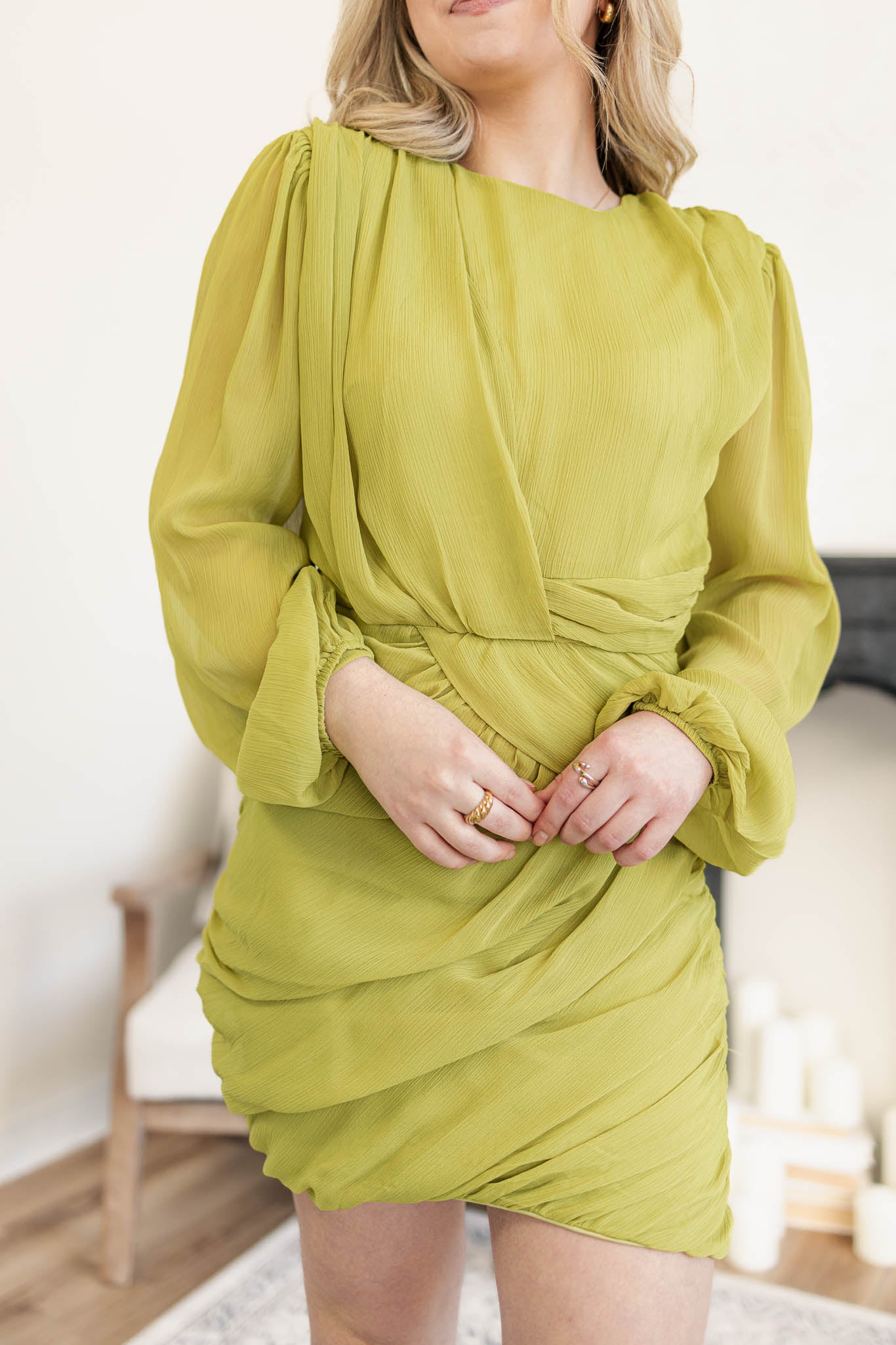 Dusty Lime Ruched Dress