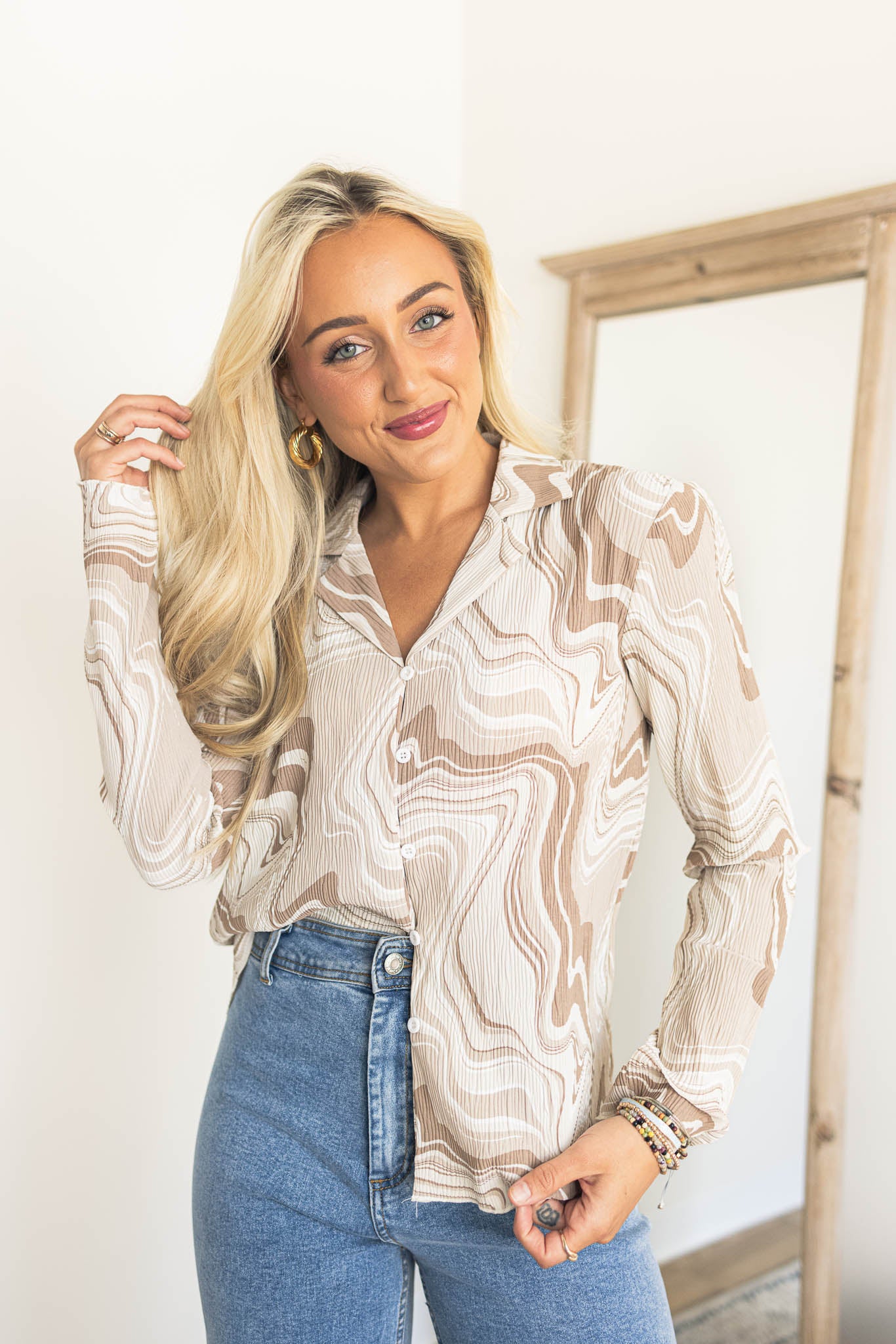 Jodie Marble Pleated Shirt