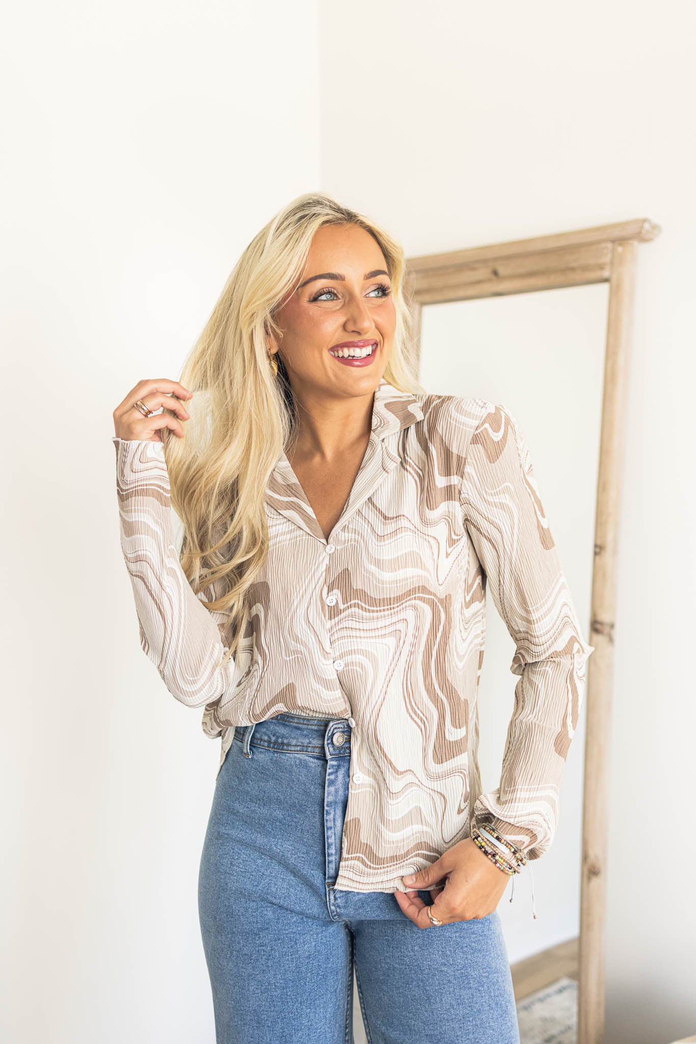 Jodie Marble Pleated Shirt