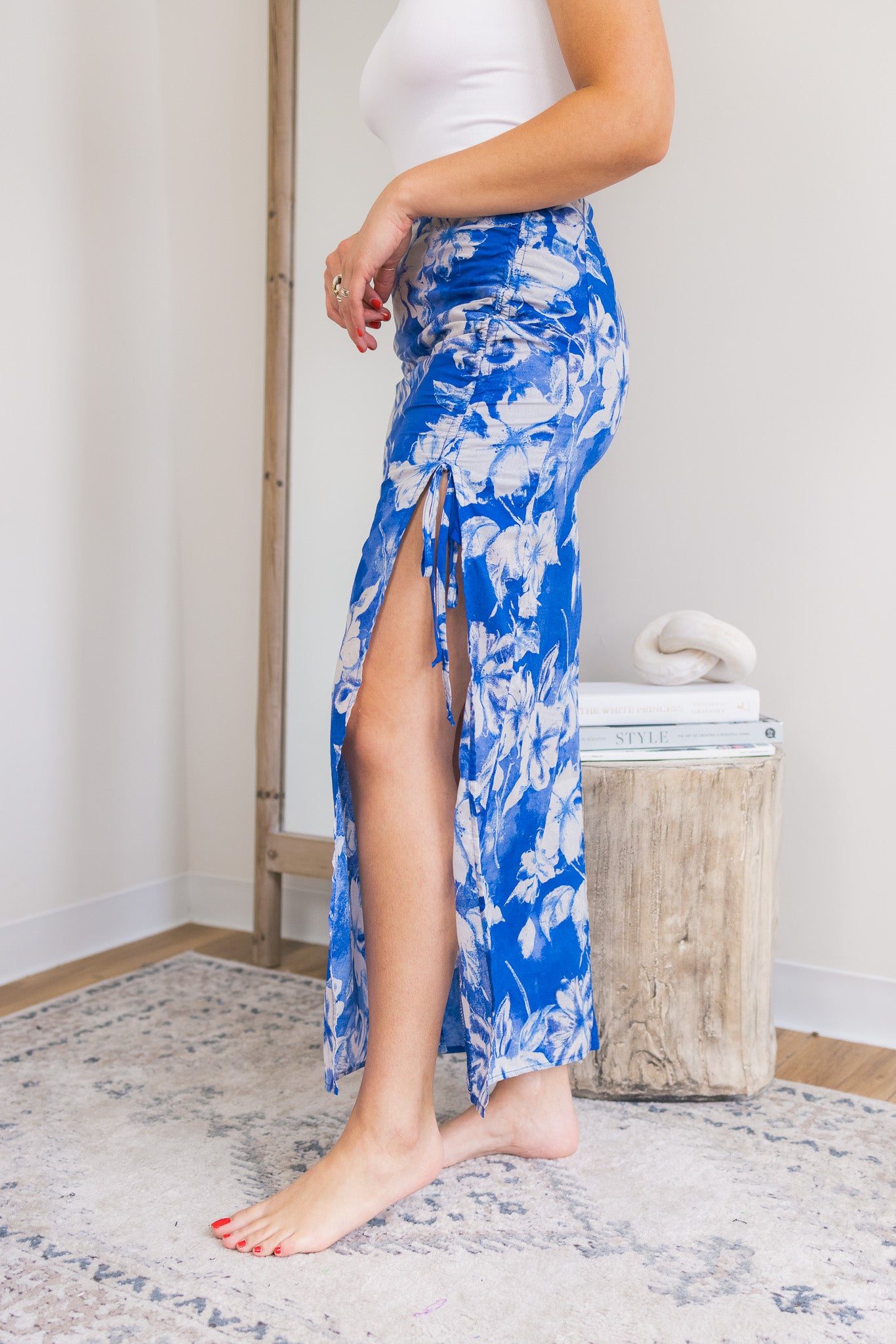 Blue Floral Midi Skirt