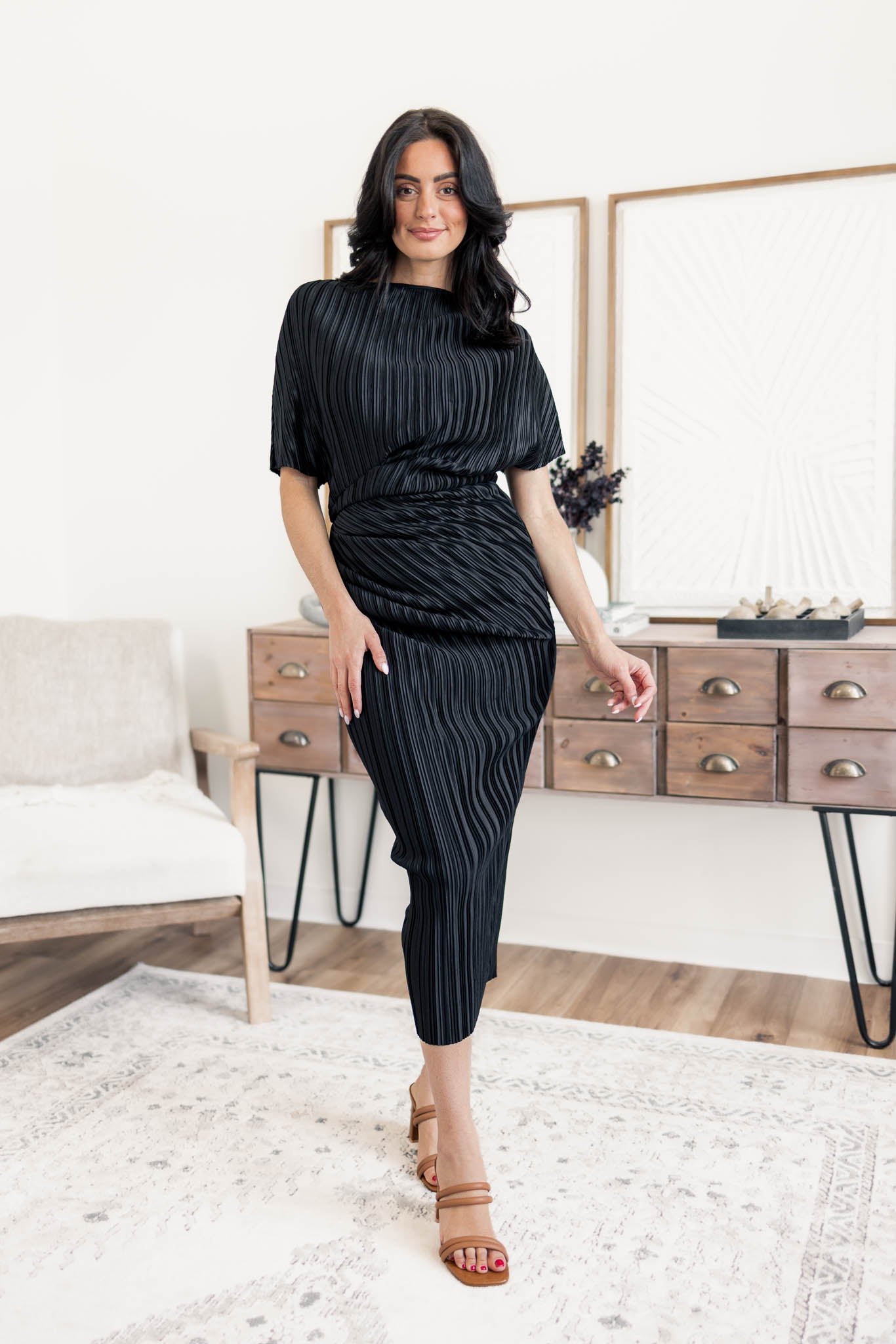 Polly Pleated Midi Dress