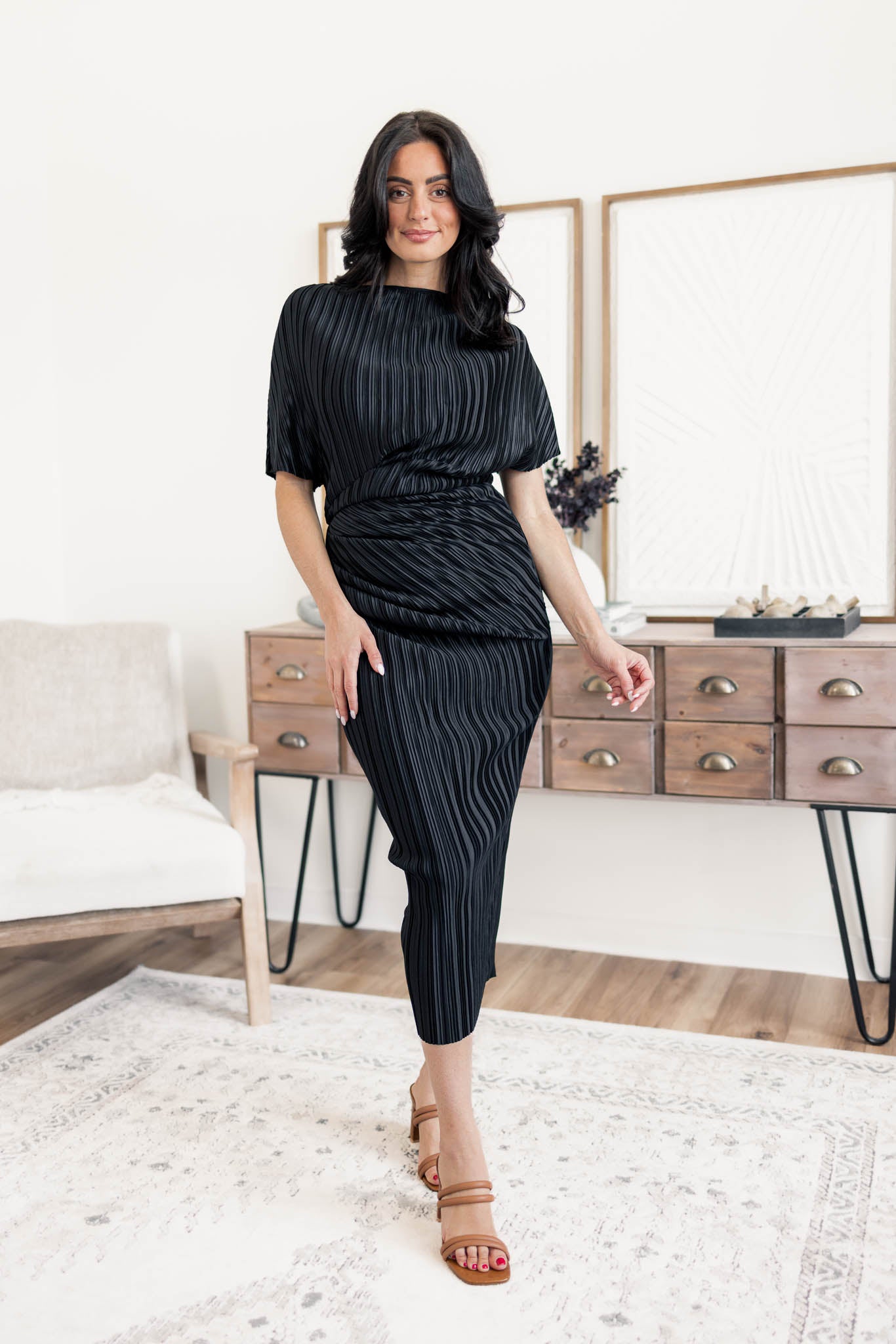 Polly Pleated Midi Dress