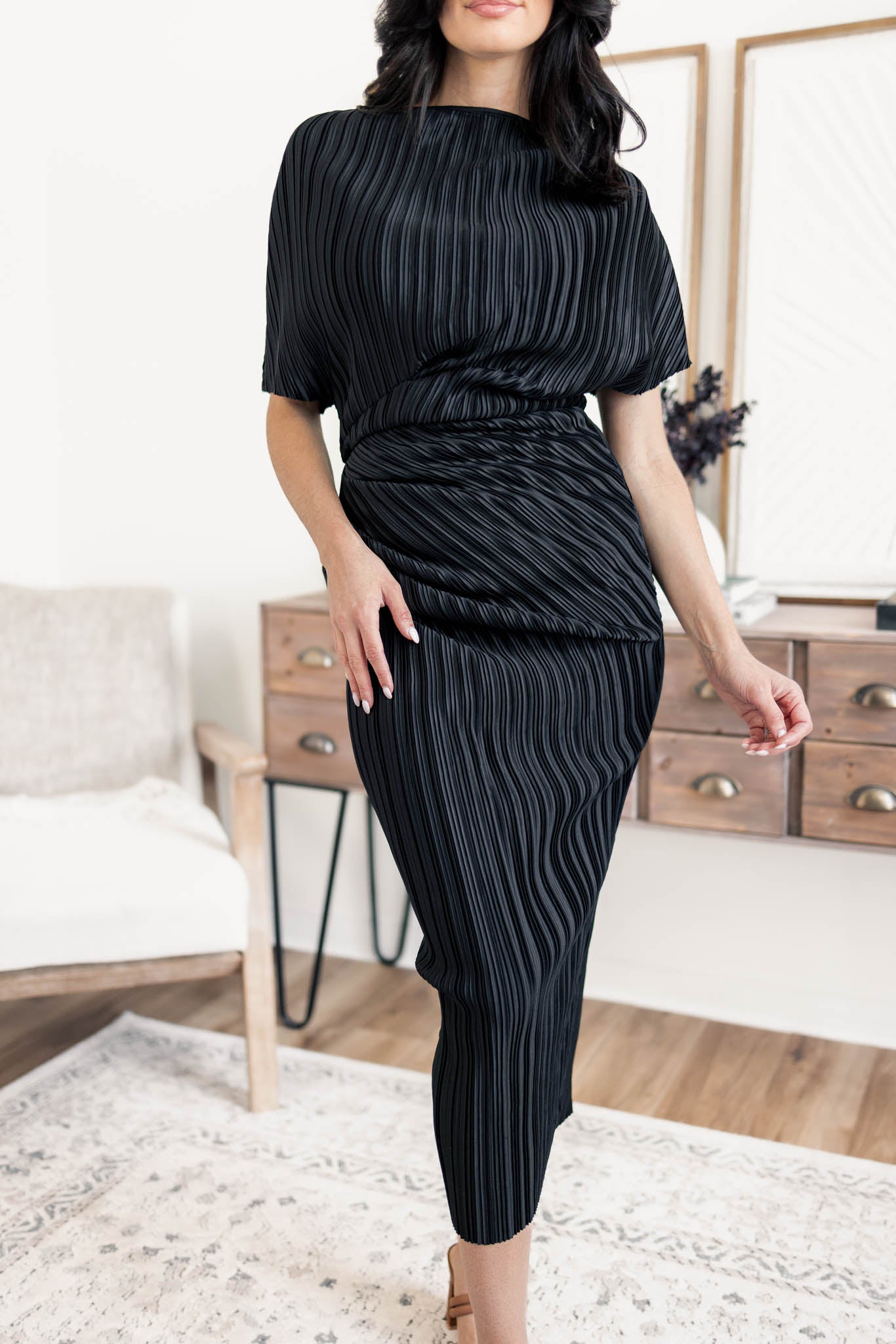 Polly Pleated Midi Dress